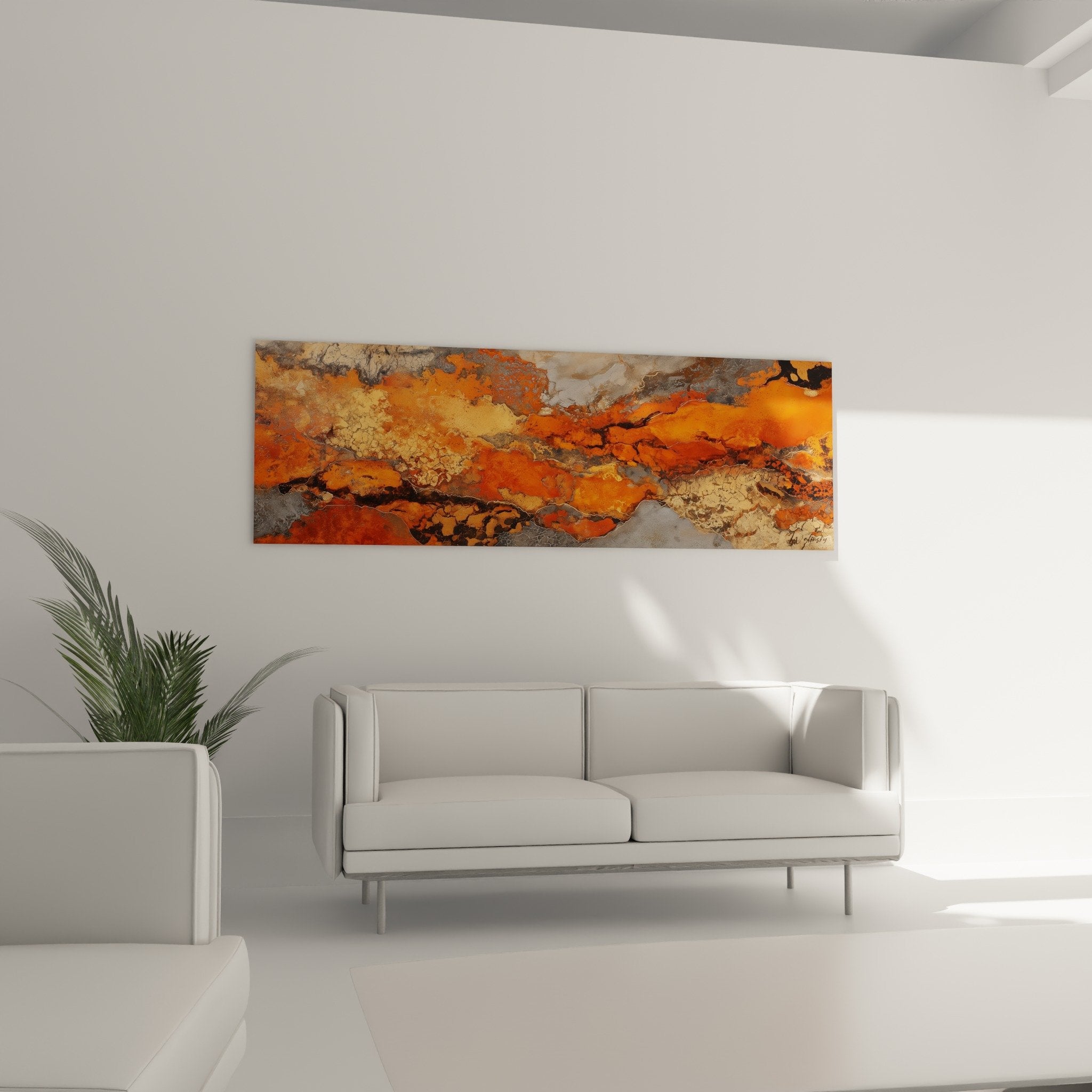 Detail texture craquele orange rouille tableau abstrait matiere minérale feng shui centre terre