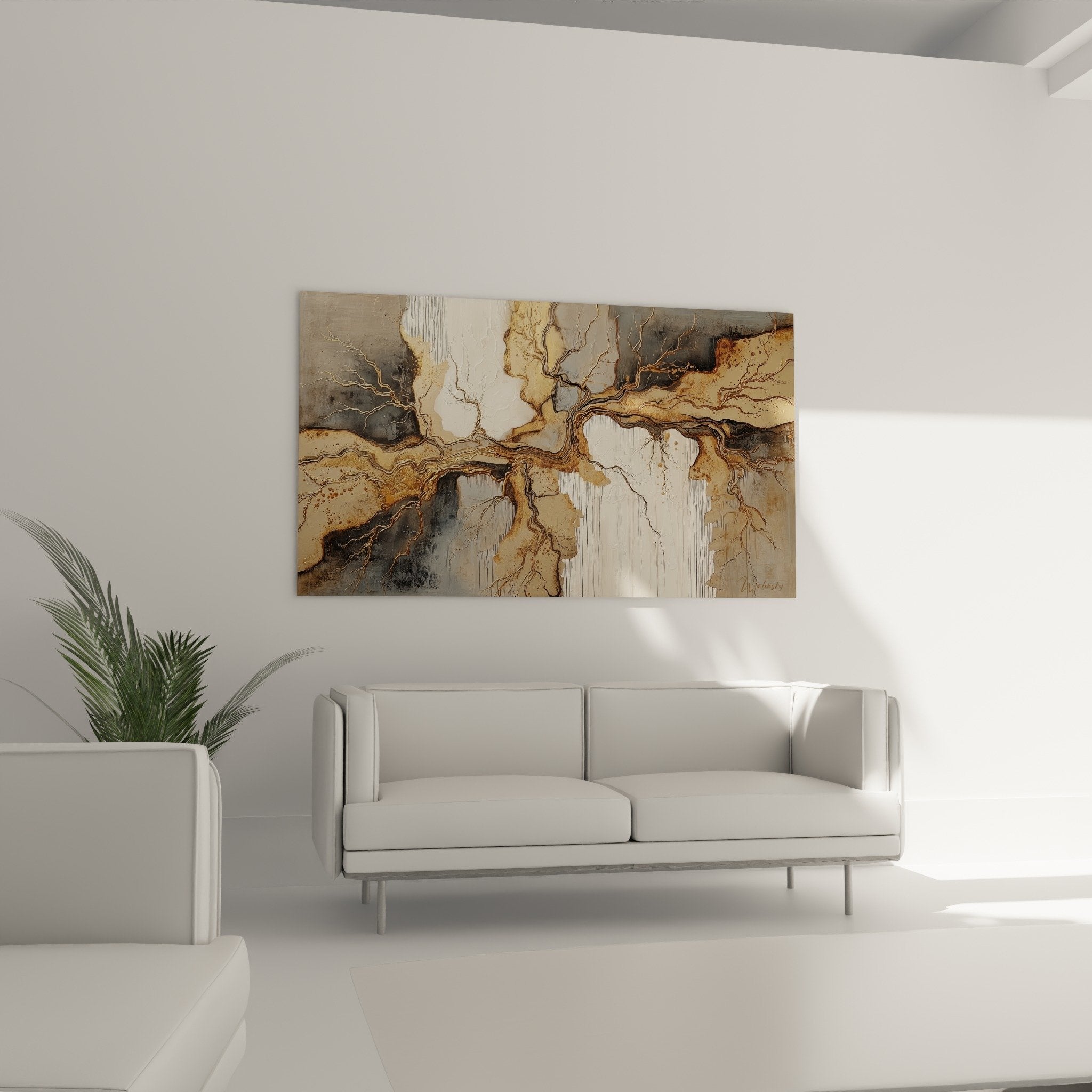 Organic texture detail abstract painting ochre gray colors with natural sinuous veins