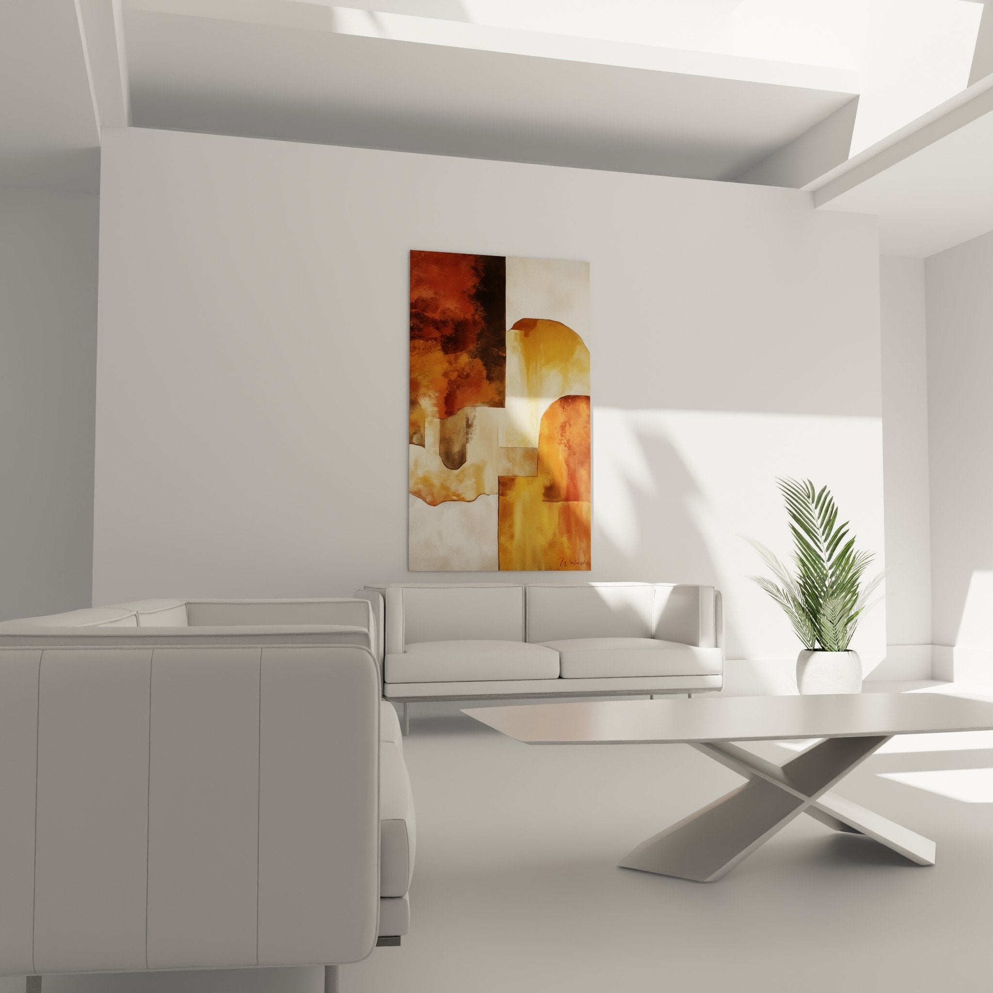 Détail texture peinture abstraite ocre terre sienne, formes organiques entrelacées art africain contemporain