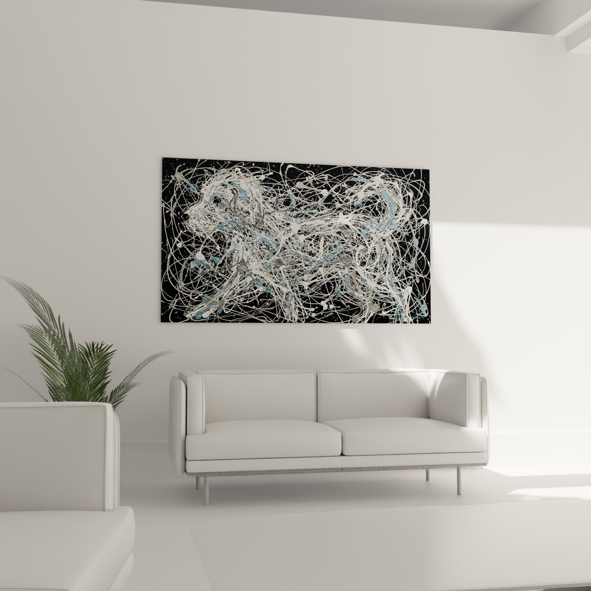 abstract painting texture detail gestural splashes white blue action painting technique pyrenees