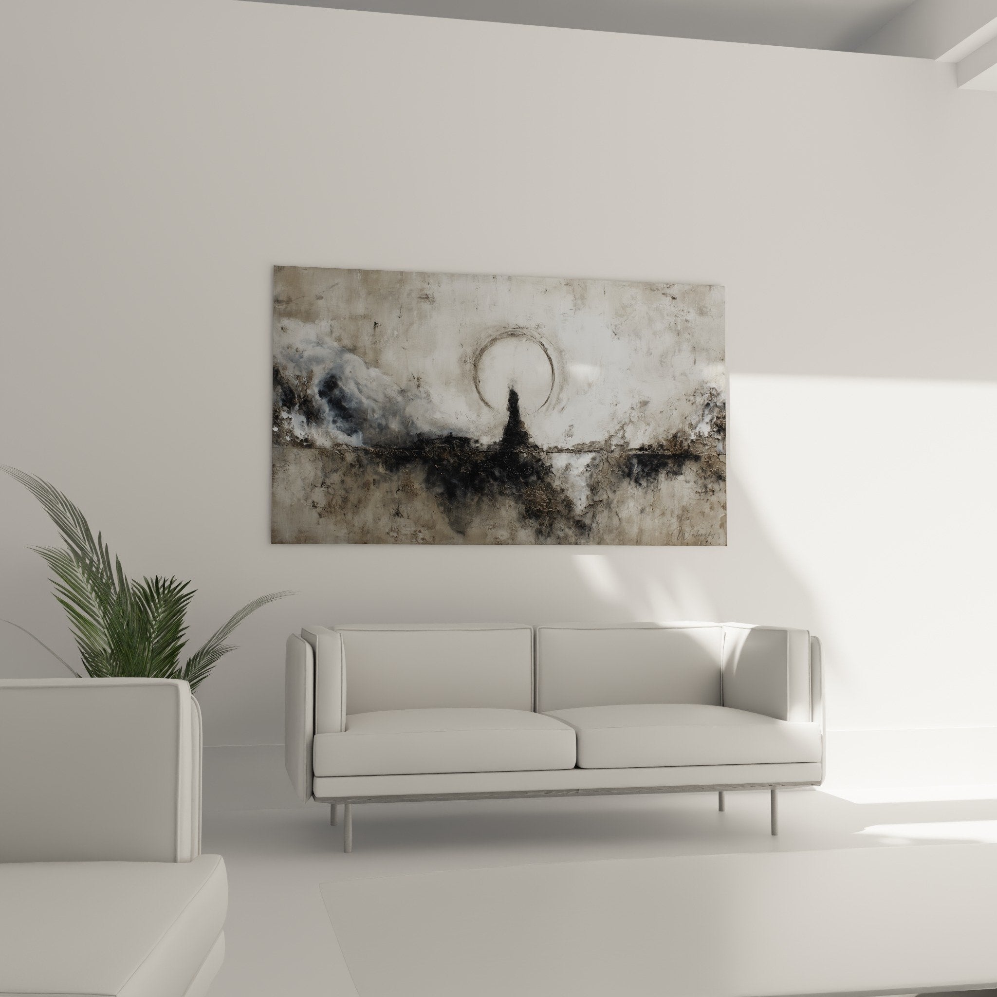 Detail texture peinture abstraite gris noir empâtements matiere organique cercle blanc central