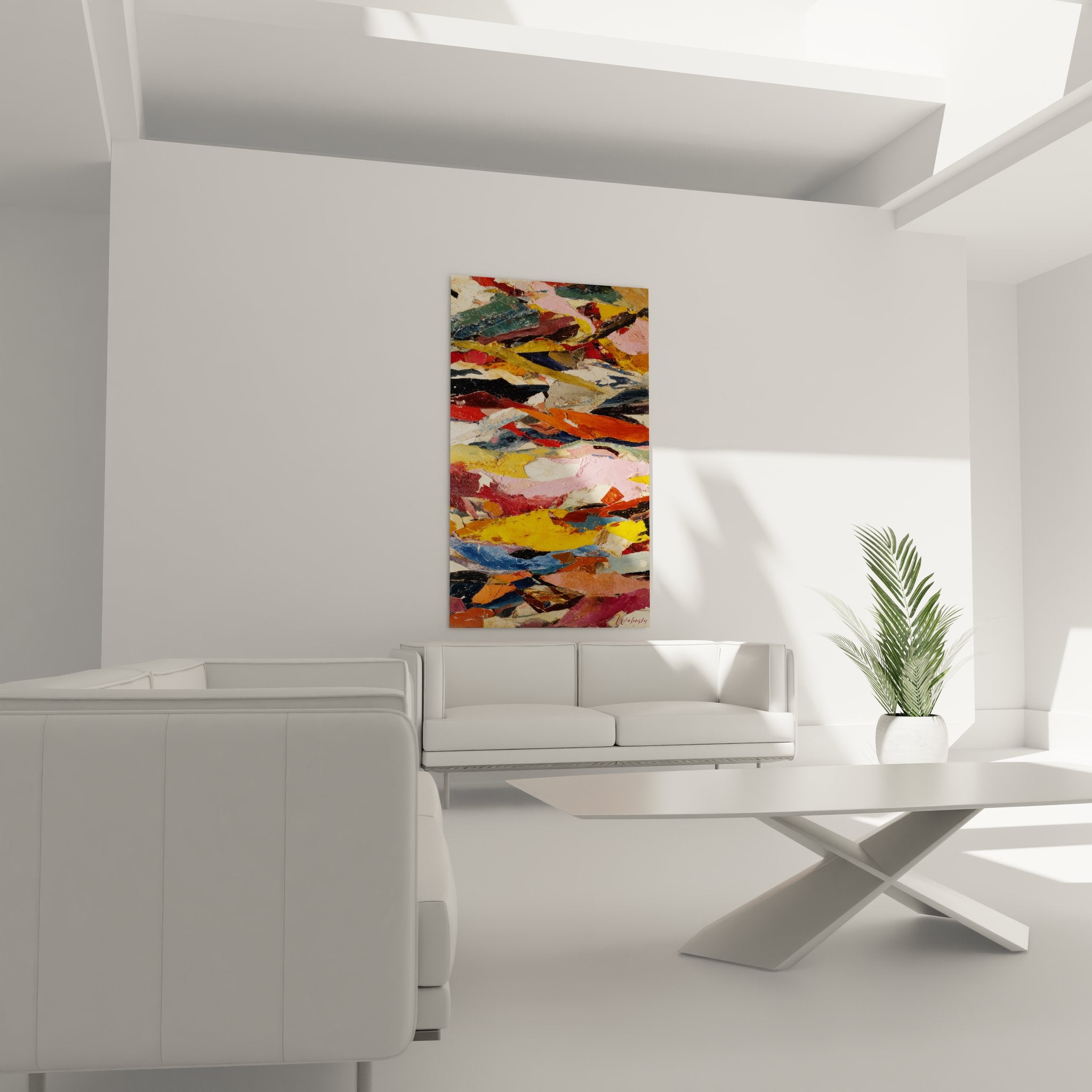 Détail texture peinture abstraite, coups de pinceau colorés et matière picturale