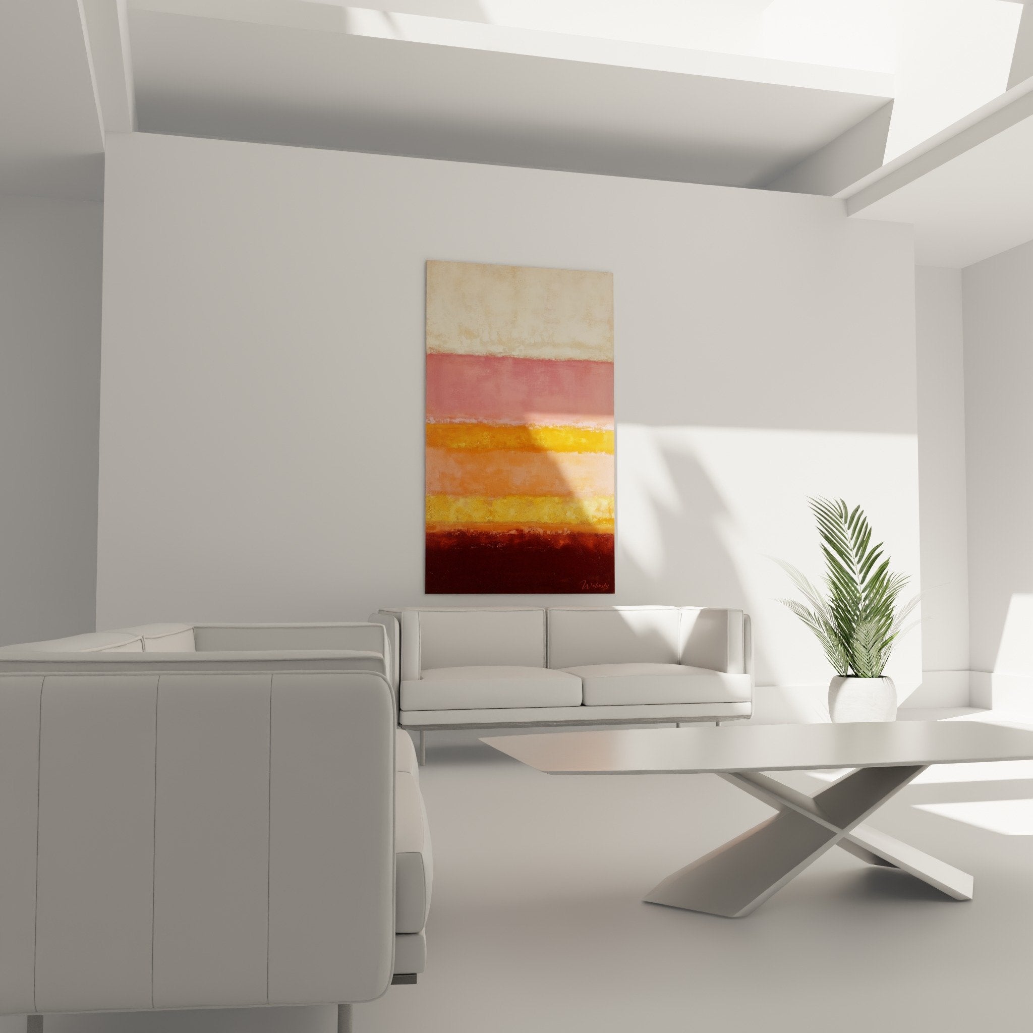 Texturdetail abstrakte Malerei farbige Streifen Farbverlauf Orange Rosa künstlerische Technik