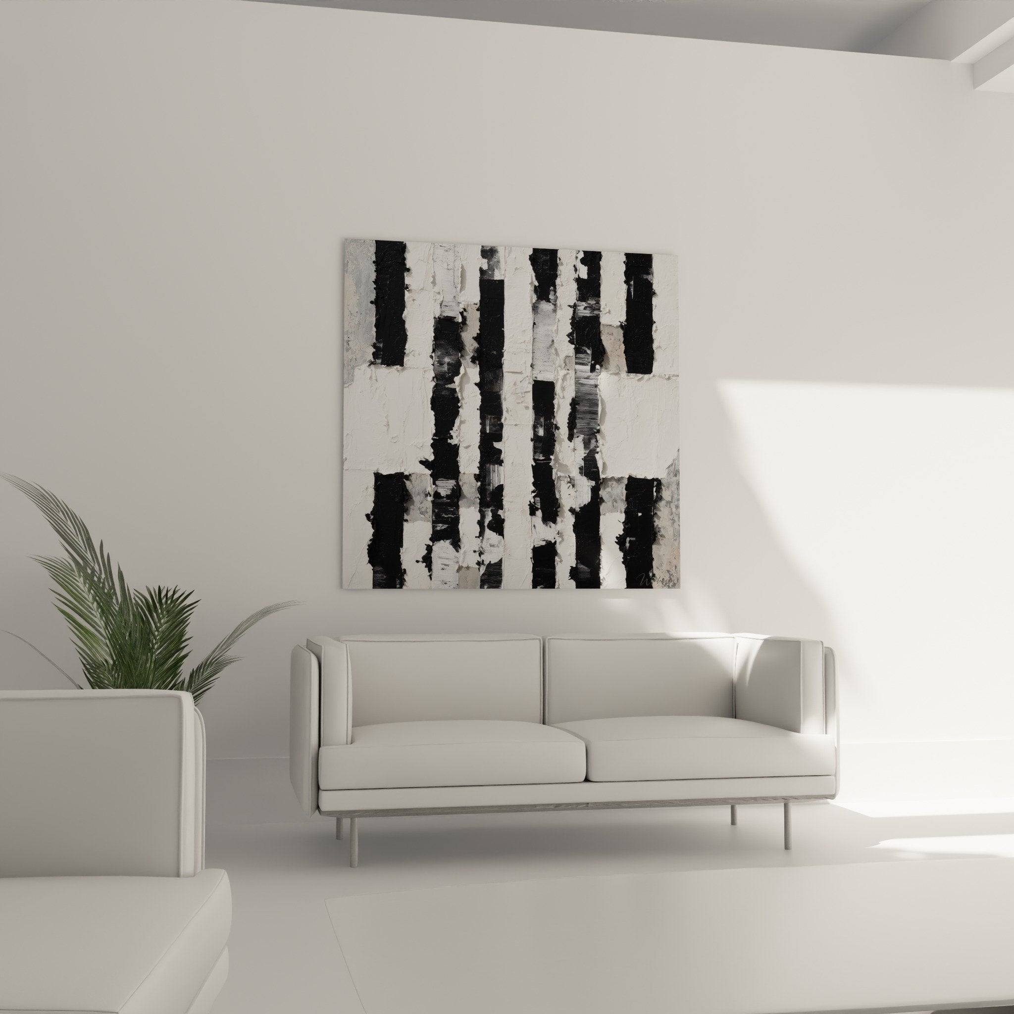 Detail texture peinture abstraite rayures contrastees noir blanc relief matiere epaisse feng shui ouest metal