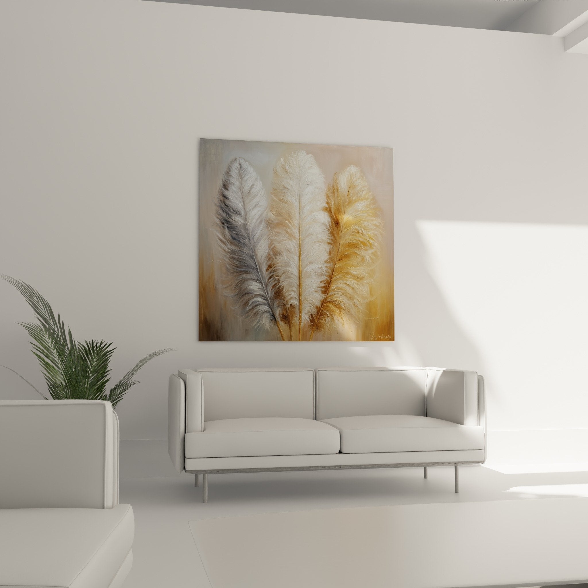 Detail texture plumes duveteuses rendu soyeux barbes delicates tons poudres gris blanc ocre