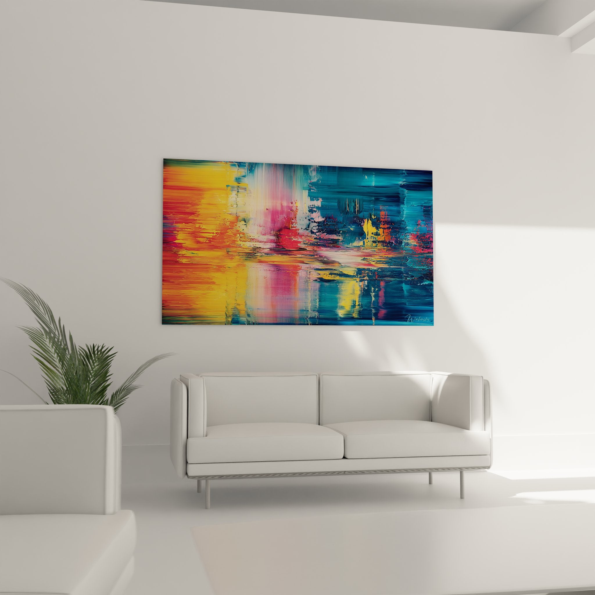 Détail gros plan texture raclée peinture abstraite reflets aquatiques colorés