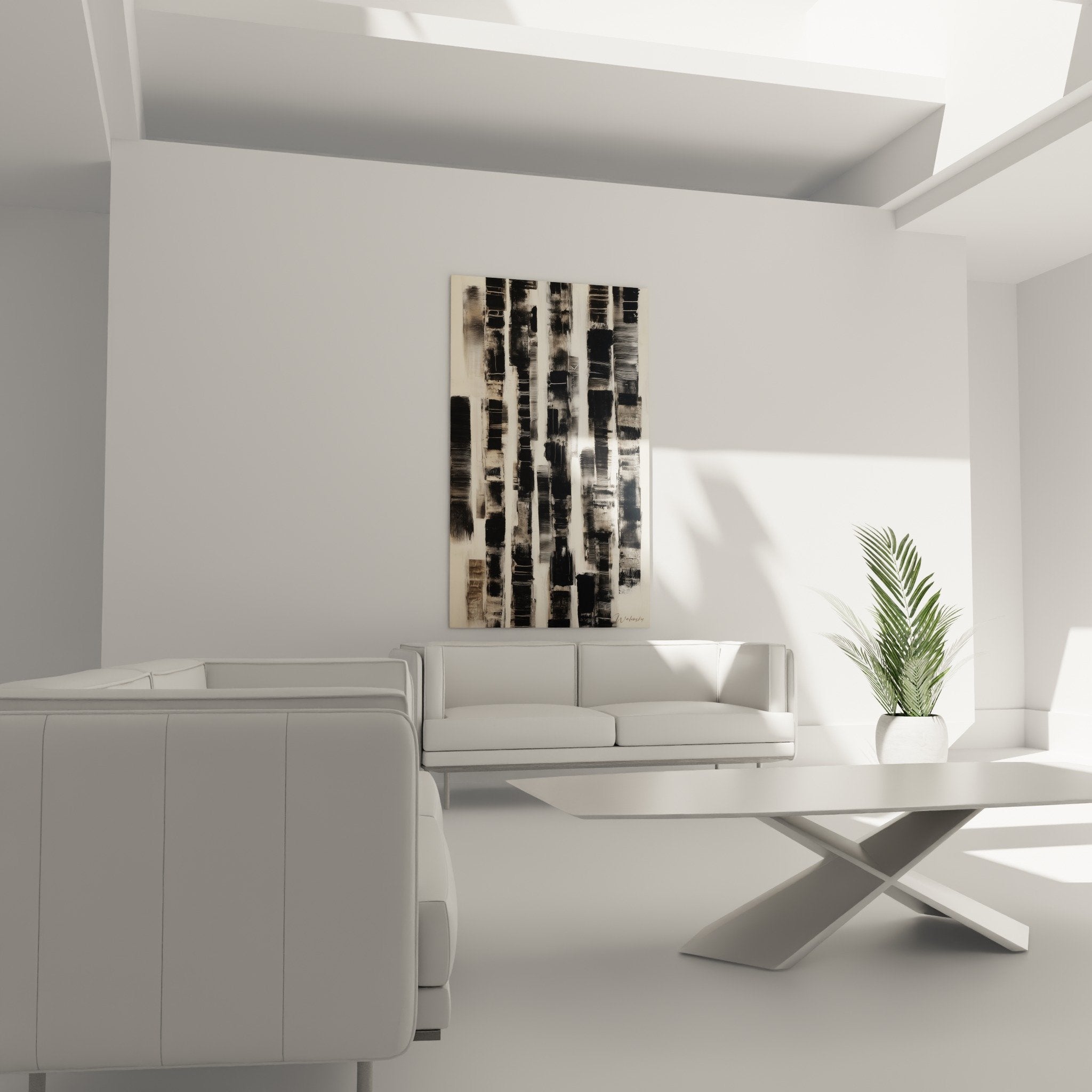 Detail texture tableau rayures abstrait noir beige superposition peinture feng shui ouest metal