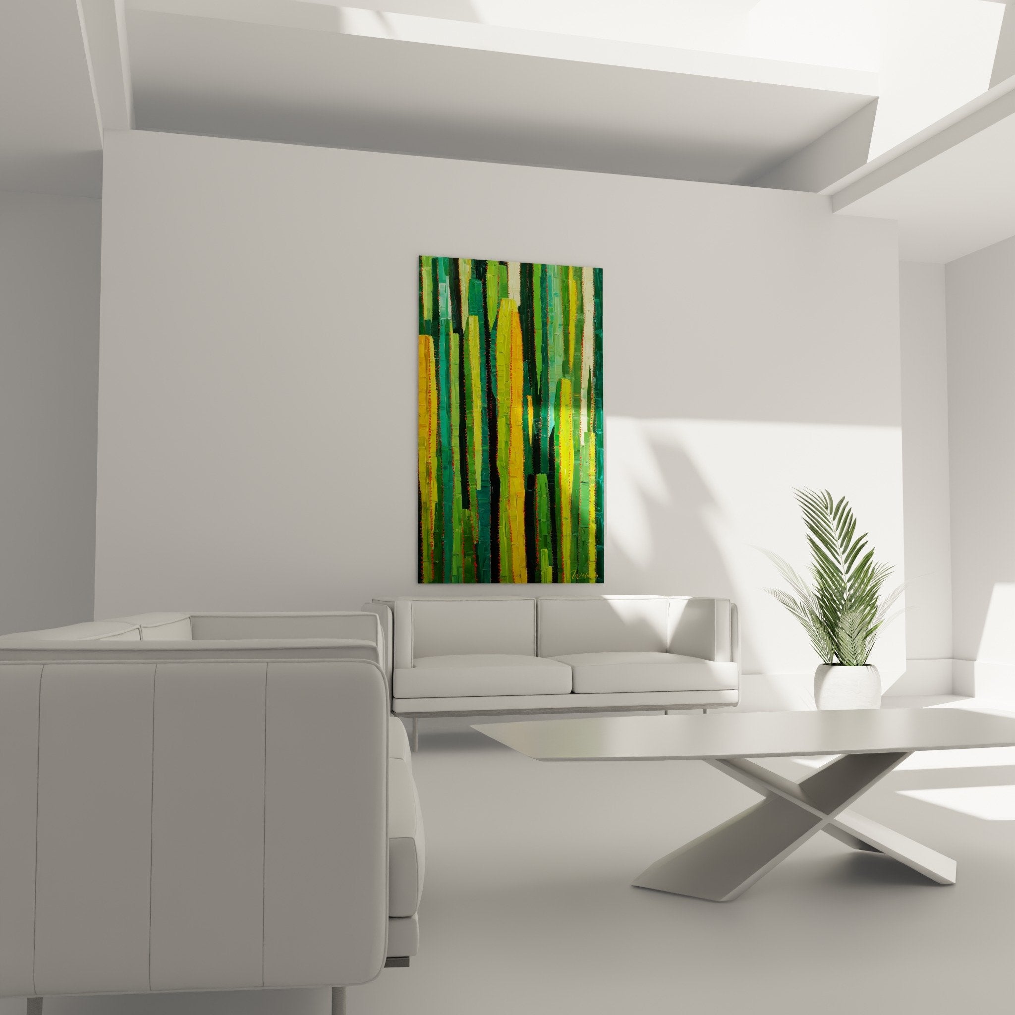 detail texture craquelee rayures jaunes vertes orange relief pictural tableau cubiste moderne