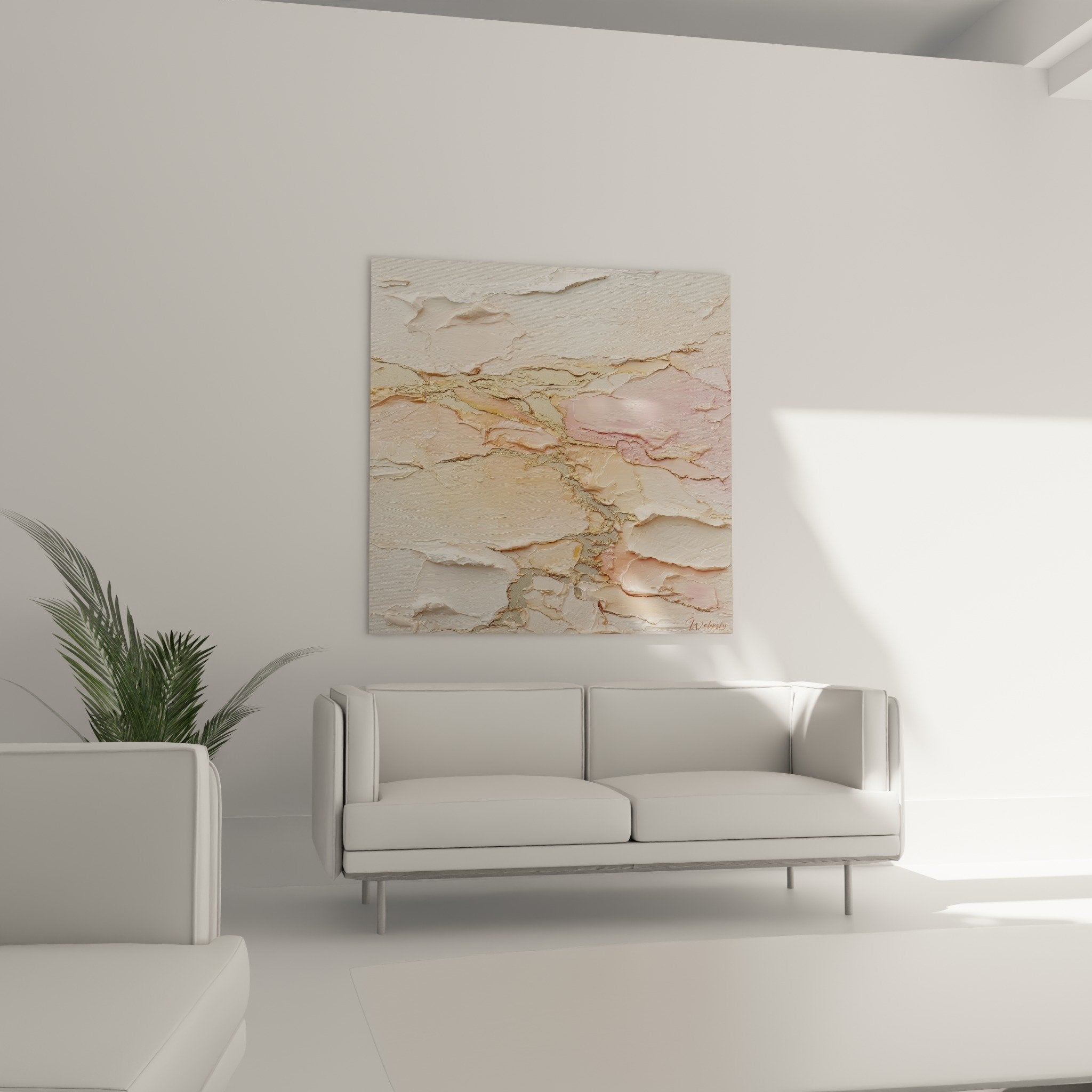 Abstract textured artwork detail with crackle relief beige and gold paint texture feng shui earth center
