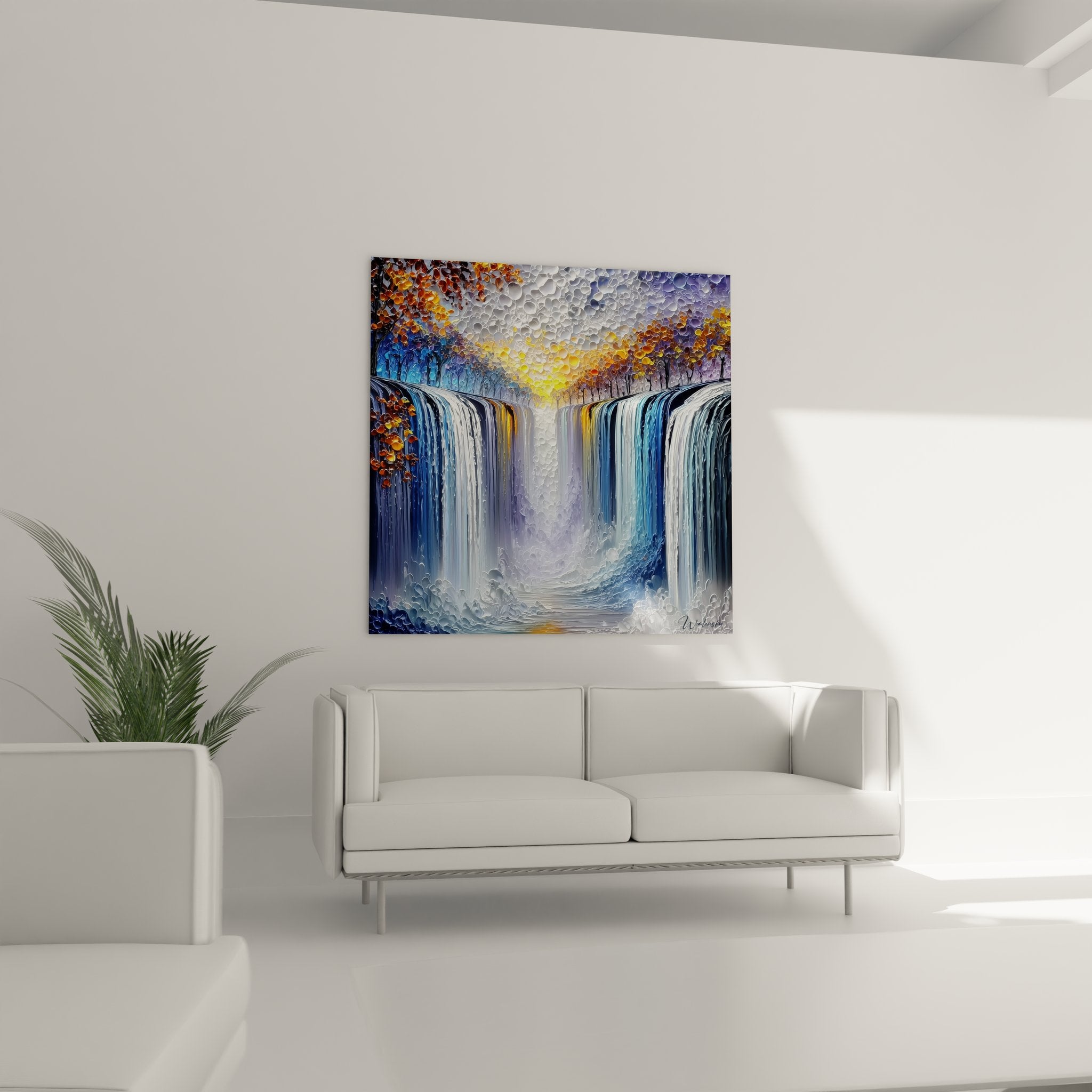 Détail texture relief tableau cascade avec effets eau réalistes peinture moderne