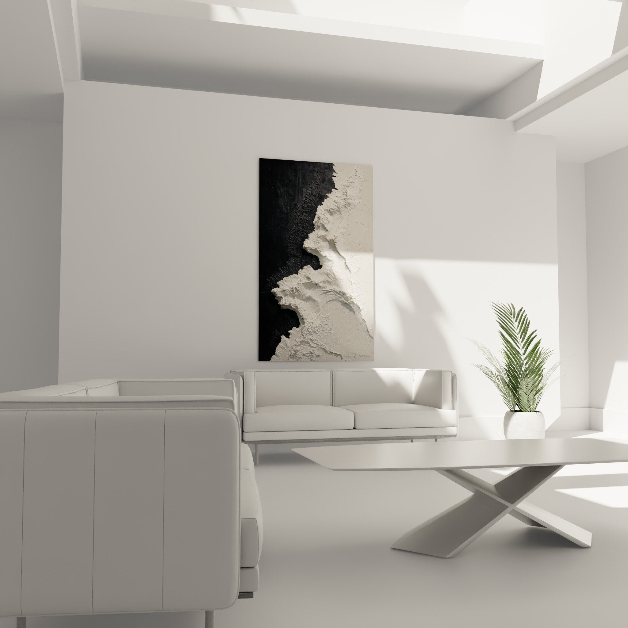 Textured detail impasto relief black and white sculptural material feng shui northwest contrast