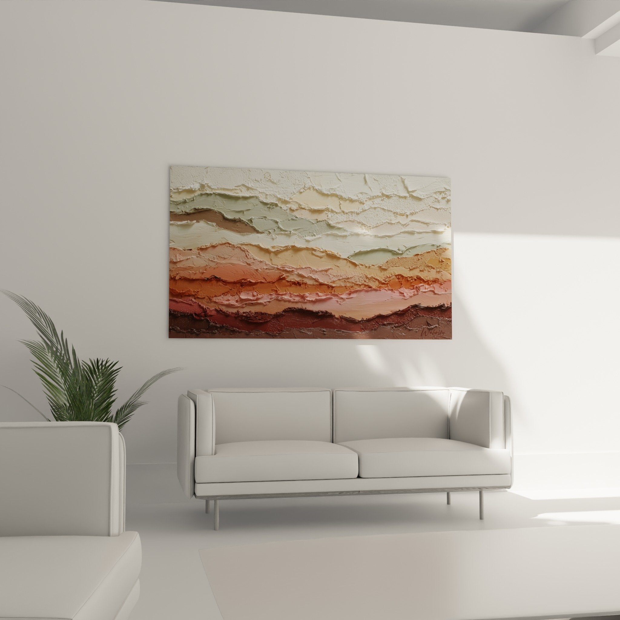 textured relief detail abstract painting ochre beige impasto layers feng shui northeast earth