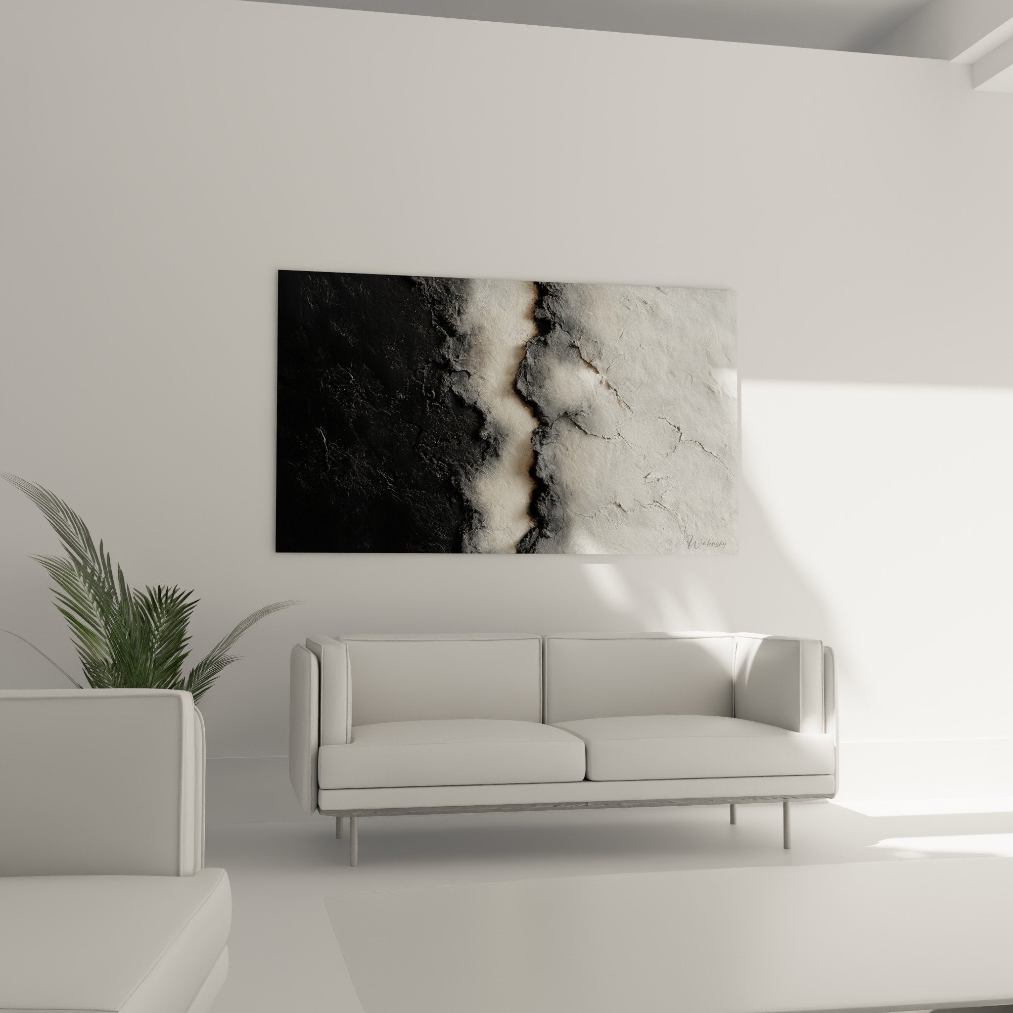 Détail texture relief tableau abstrait géologique contrastes noir blanc matière picturale