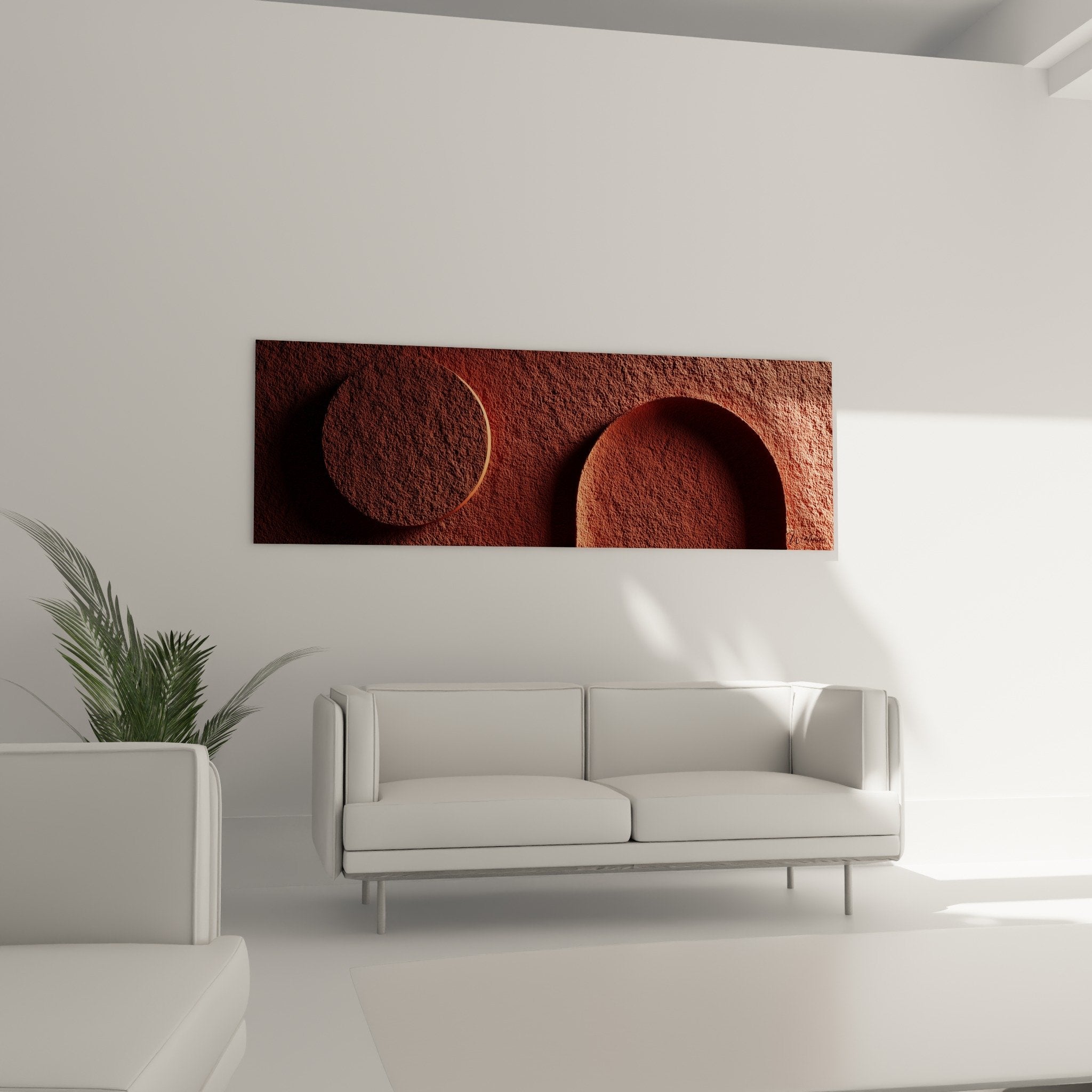 Detail texture granuleuse tableau relief terre de sienne ocre rouge matiere sculpturale contemporaine