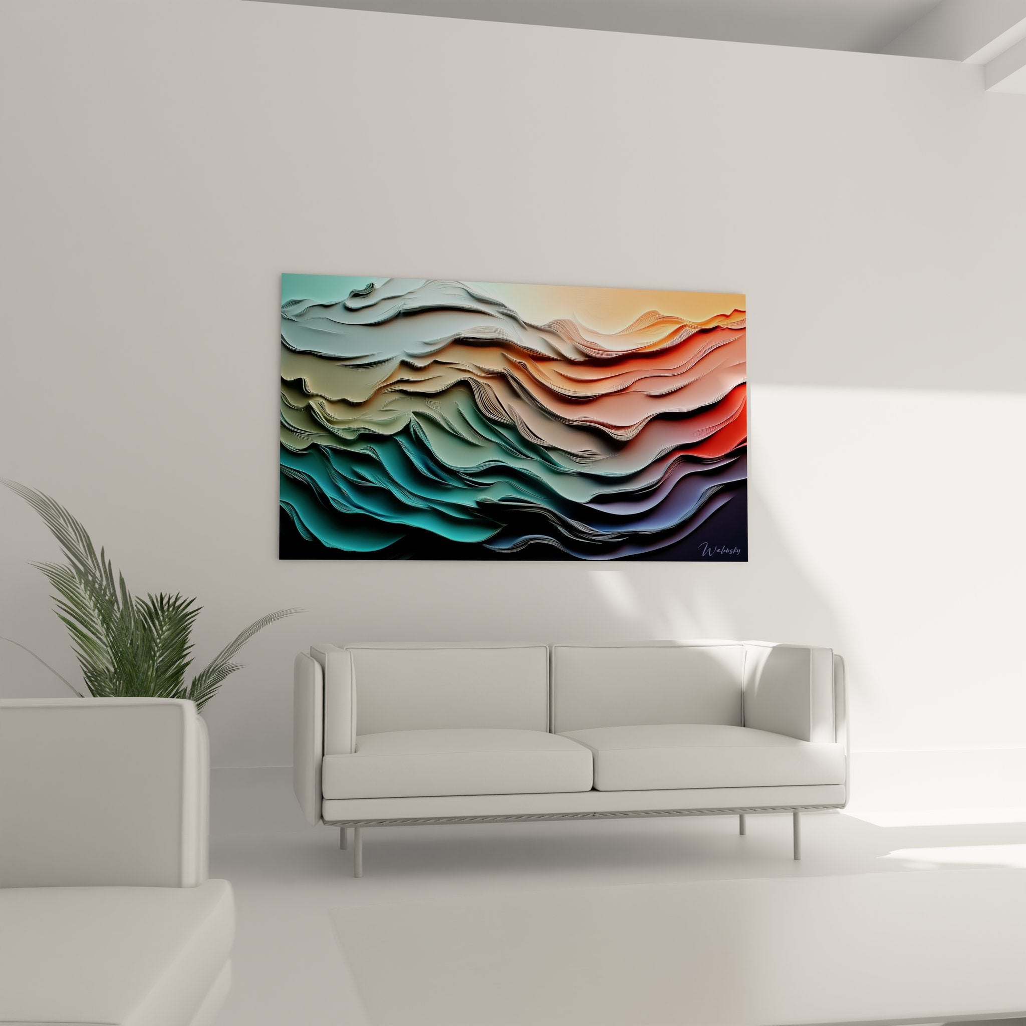 Gros plan détail texture relief vagues fluides abstraites couleurs dégradées art mural moderne