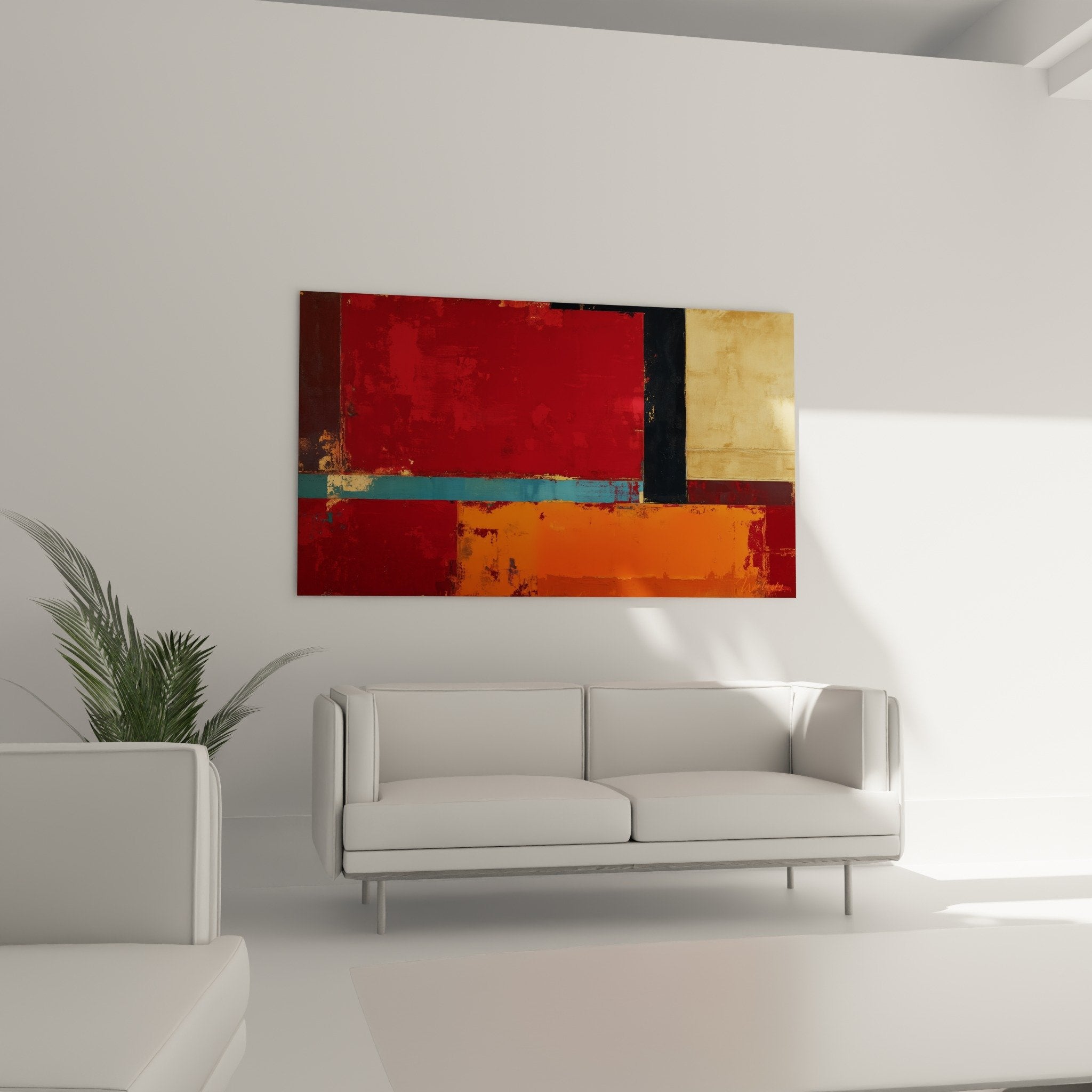 Detail texture couleurs chaudes rouge orange dore tableau abstrait geometrique feng shui sud feu