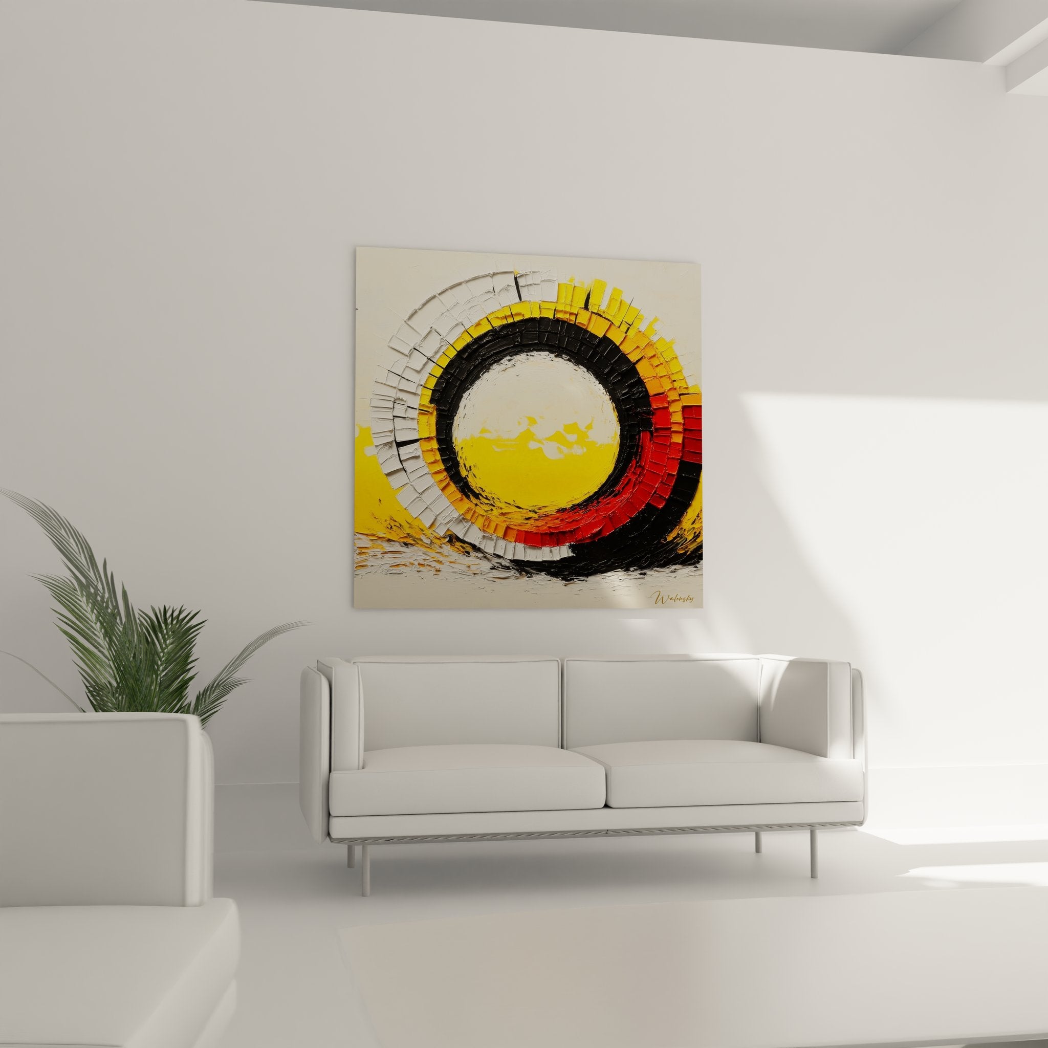 Détail texture spirale abstraite peinture épaisse couleurs jaune orange relief artistique