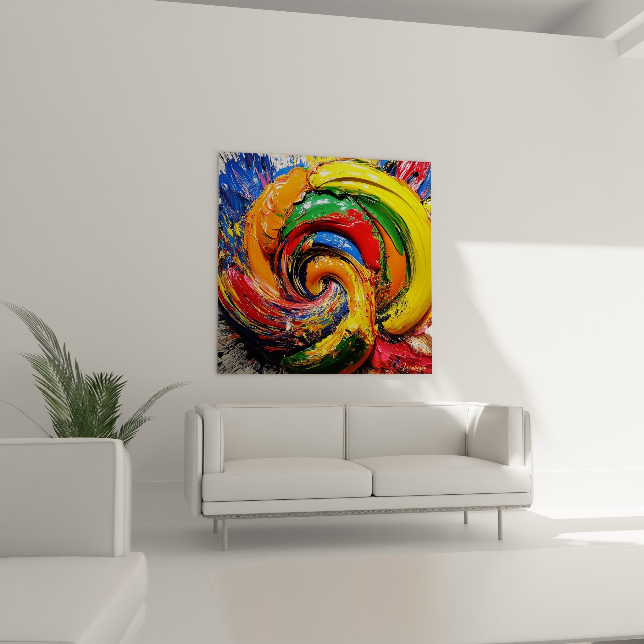 Détail texture peinture spirale multicolore, empâtements acrylique art abstrait contemporain