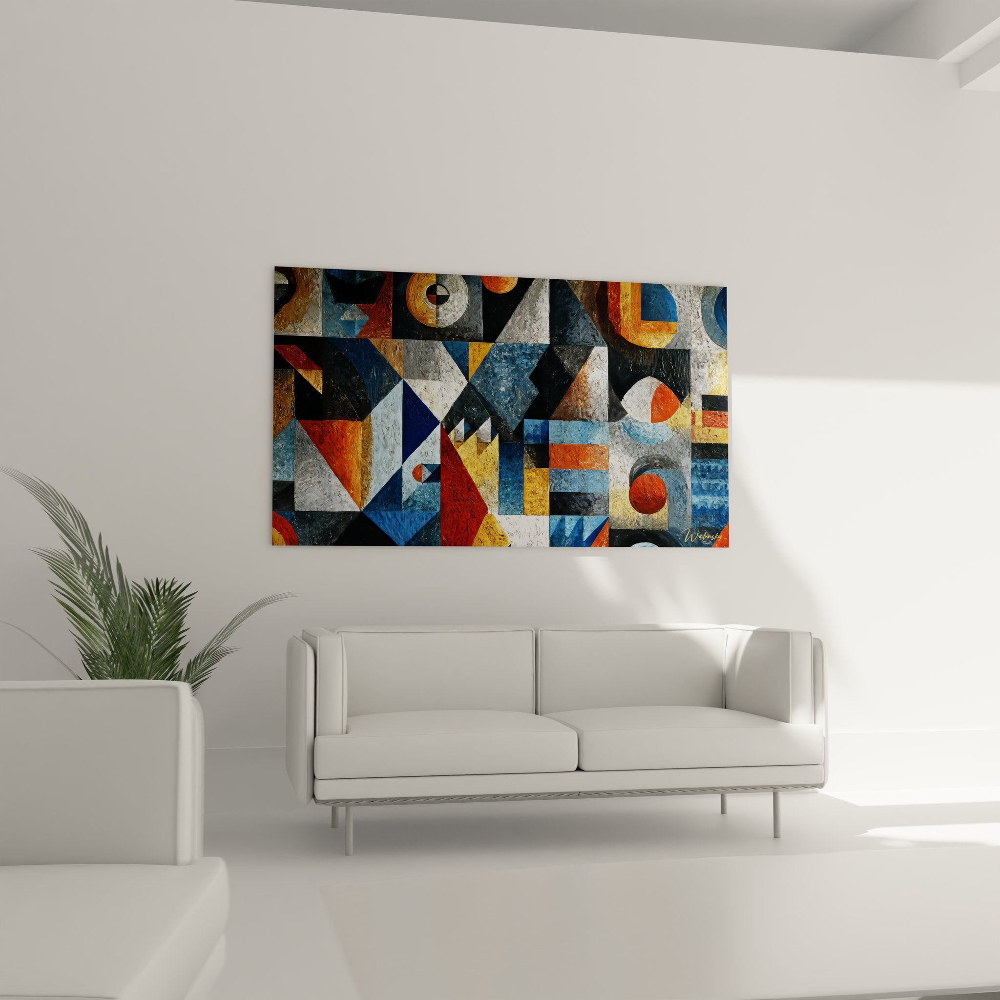 Détail texture tableau abstrait africain montrant formes géométriques colorées