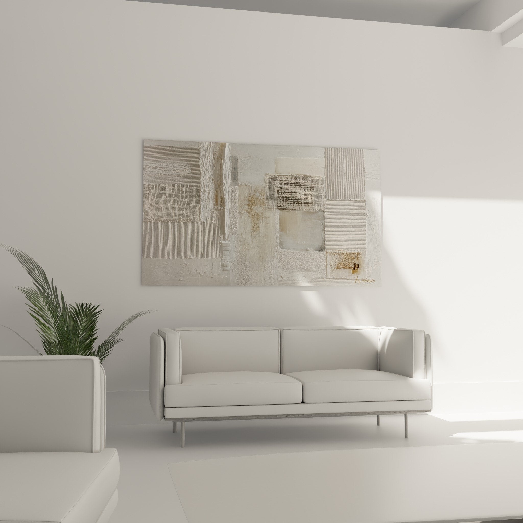 detail texture relief tableau abstrait blanc beige matiere rugueuse feng shui nord ouest metal