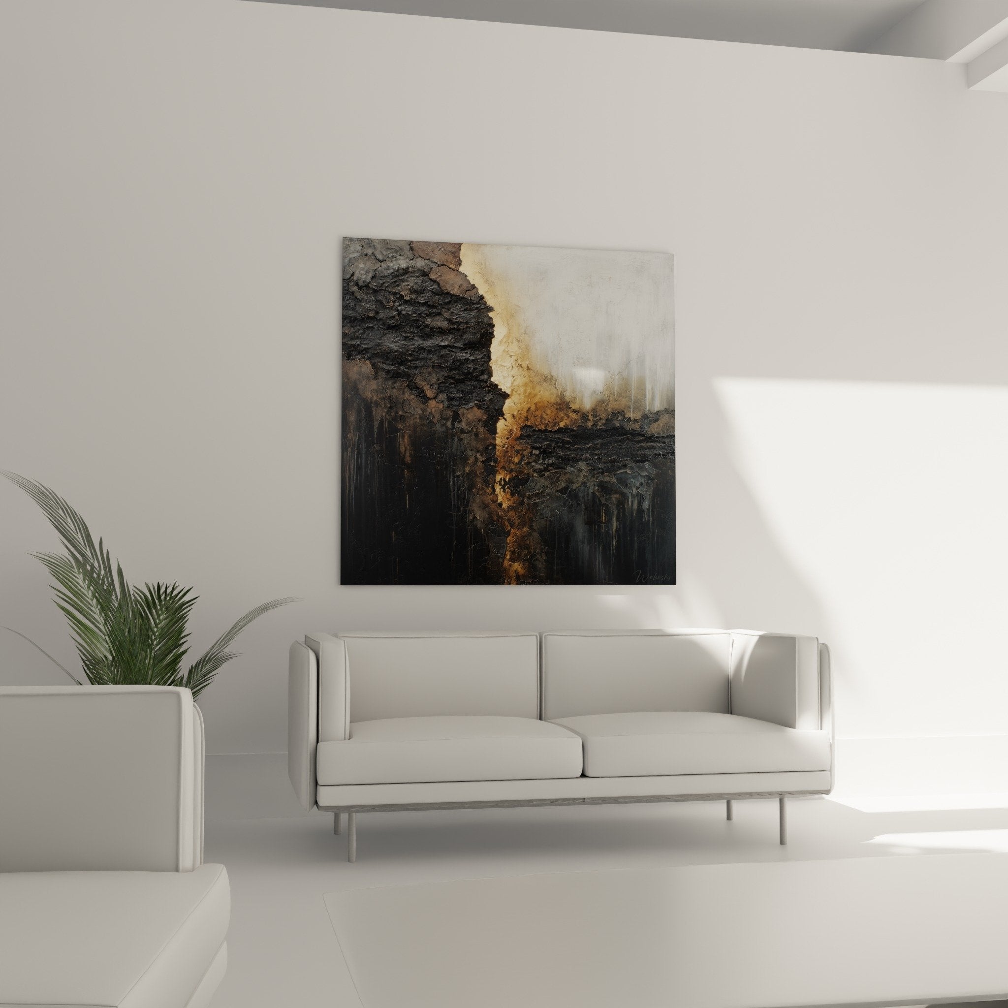 Textured detail rough abstract painting golden drips thick material embossed sculptural relief