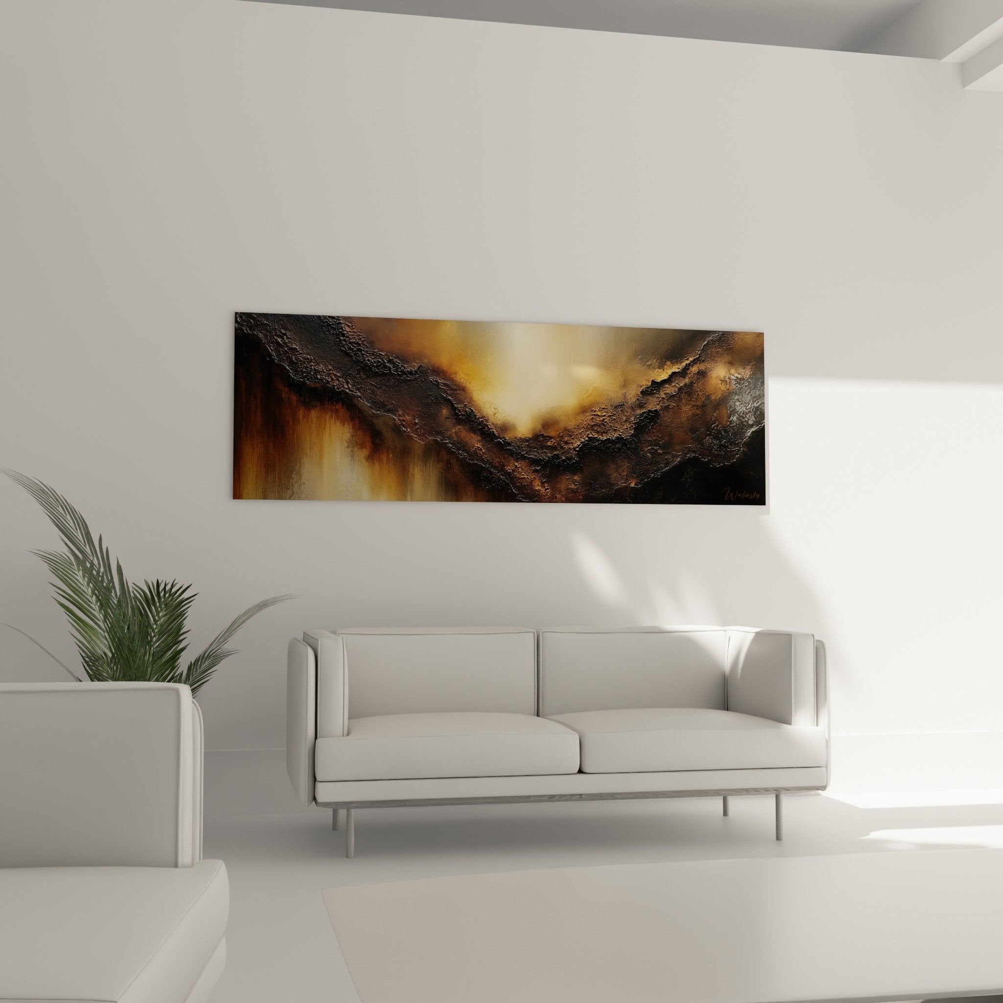 Rough textured abstract artwork with copper bronze relief feng shui