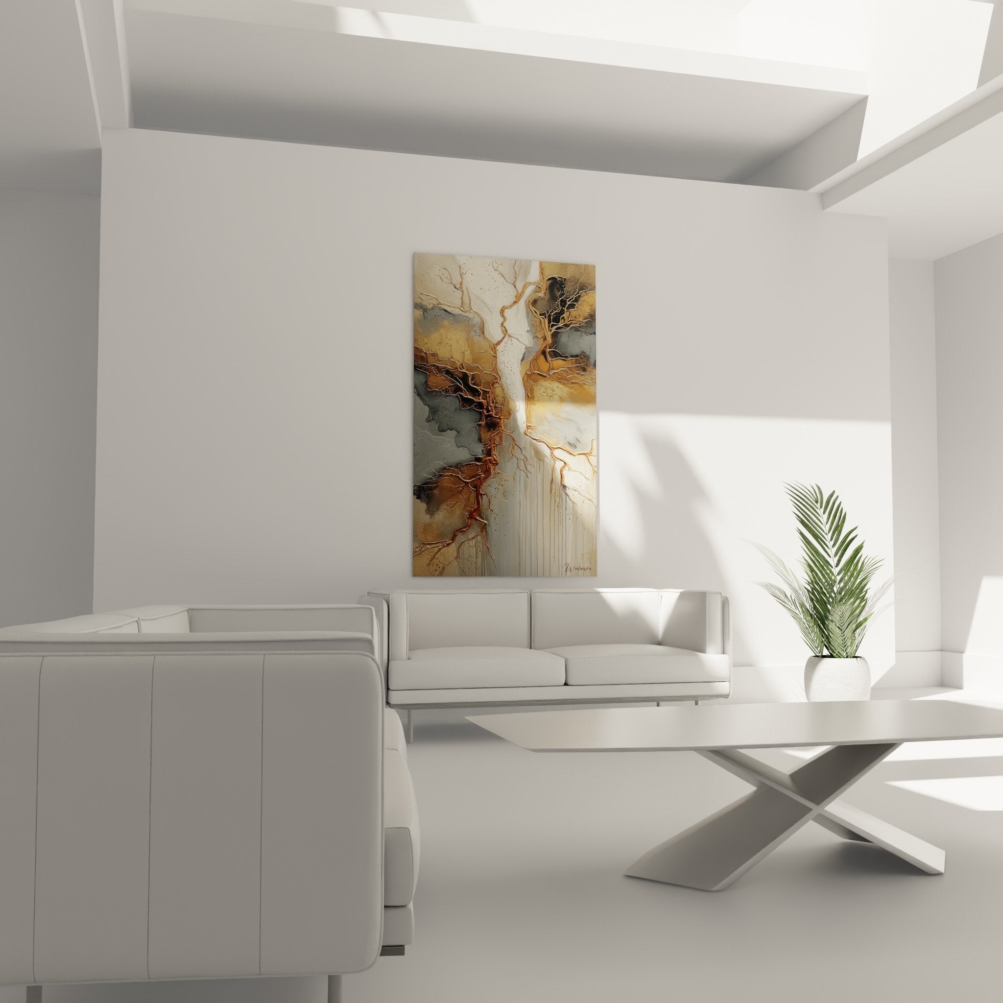Detail texture marbree tableau abstrait dore gris ramifications feng shui nord-est terre