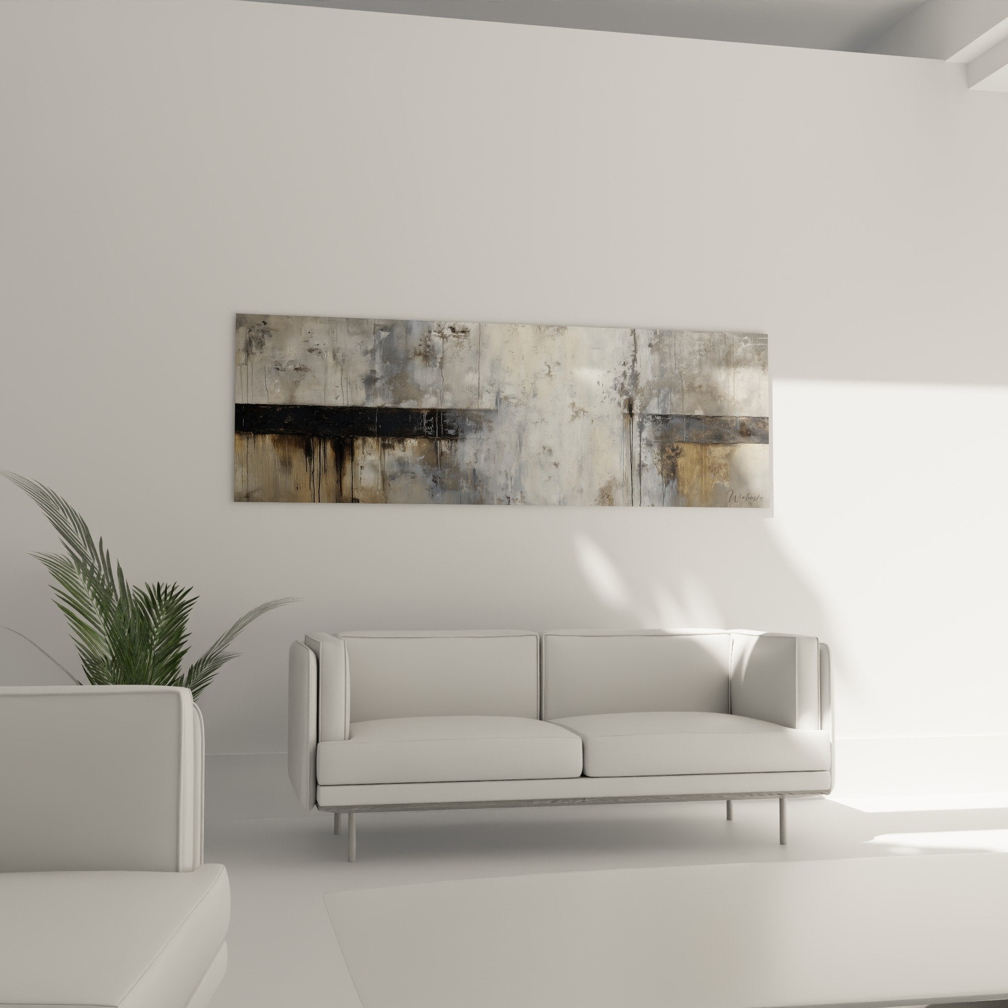 Rough texture detail abstract painting gray beige paint drips feng shui northwest metal