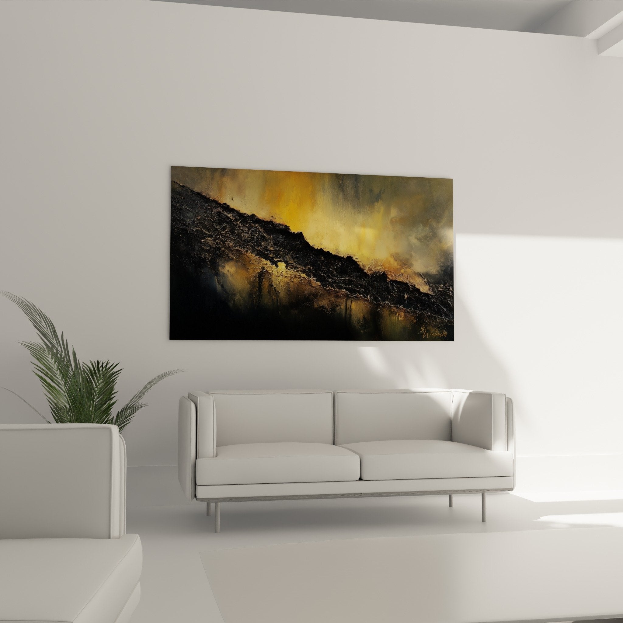 Rough texture detail abstract mountainous artwork ochre bronze and charcoal tones