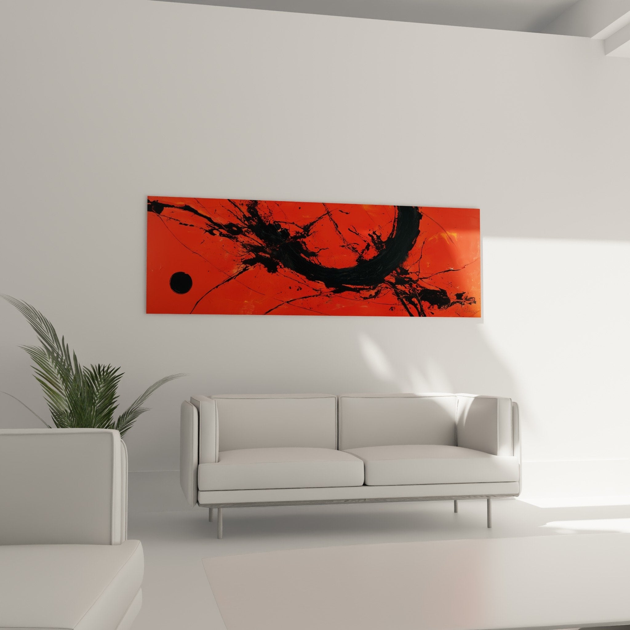 Détail texture tableau abstrait rouge éclats noirs - Peinture gestuelle moderne Feng shui Sud Feu