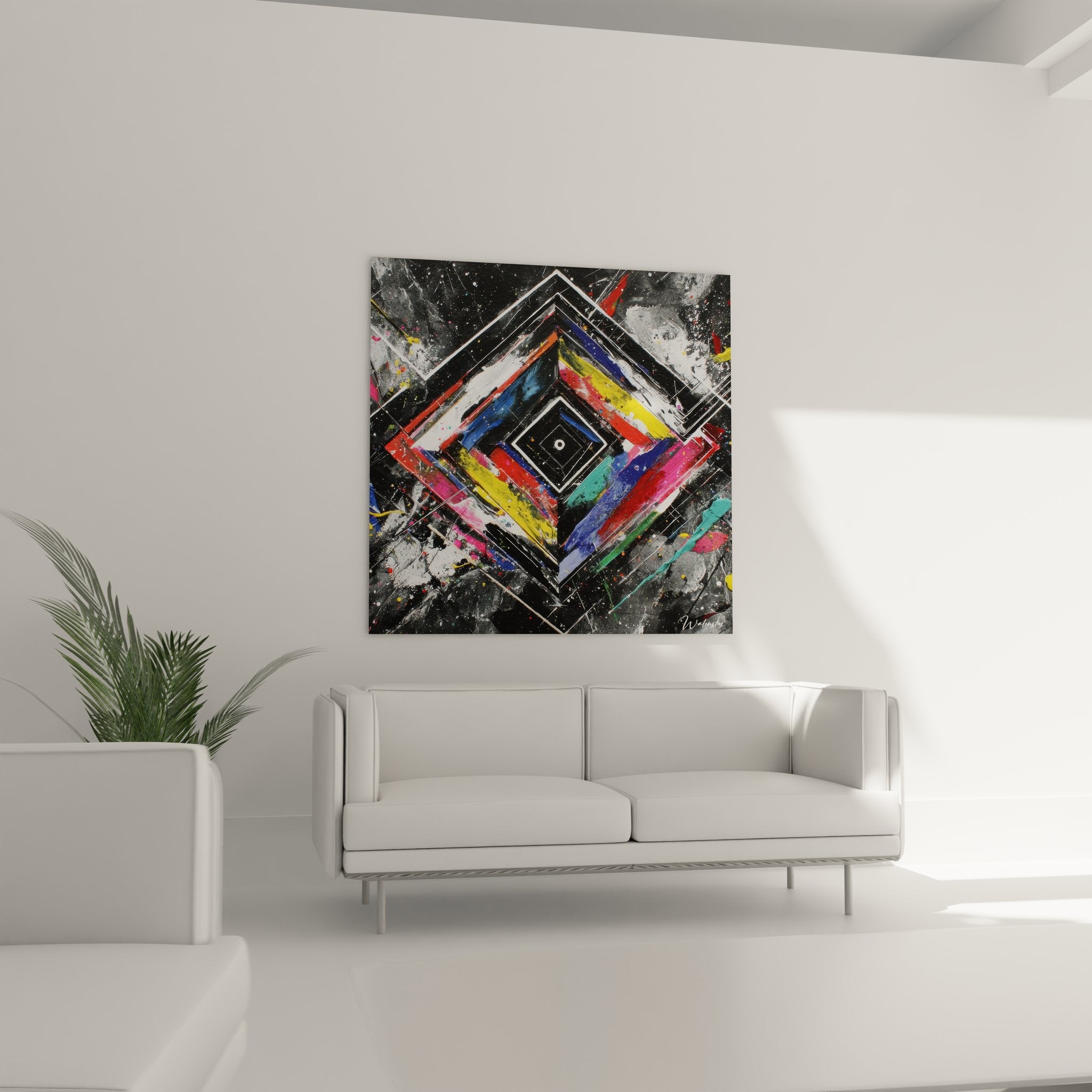 Gros plan détail texture tableau géométrique abstrait diamant multicolore street art