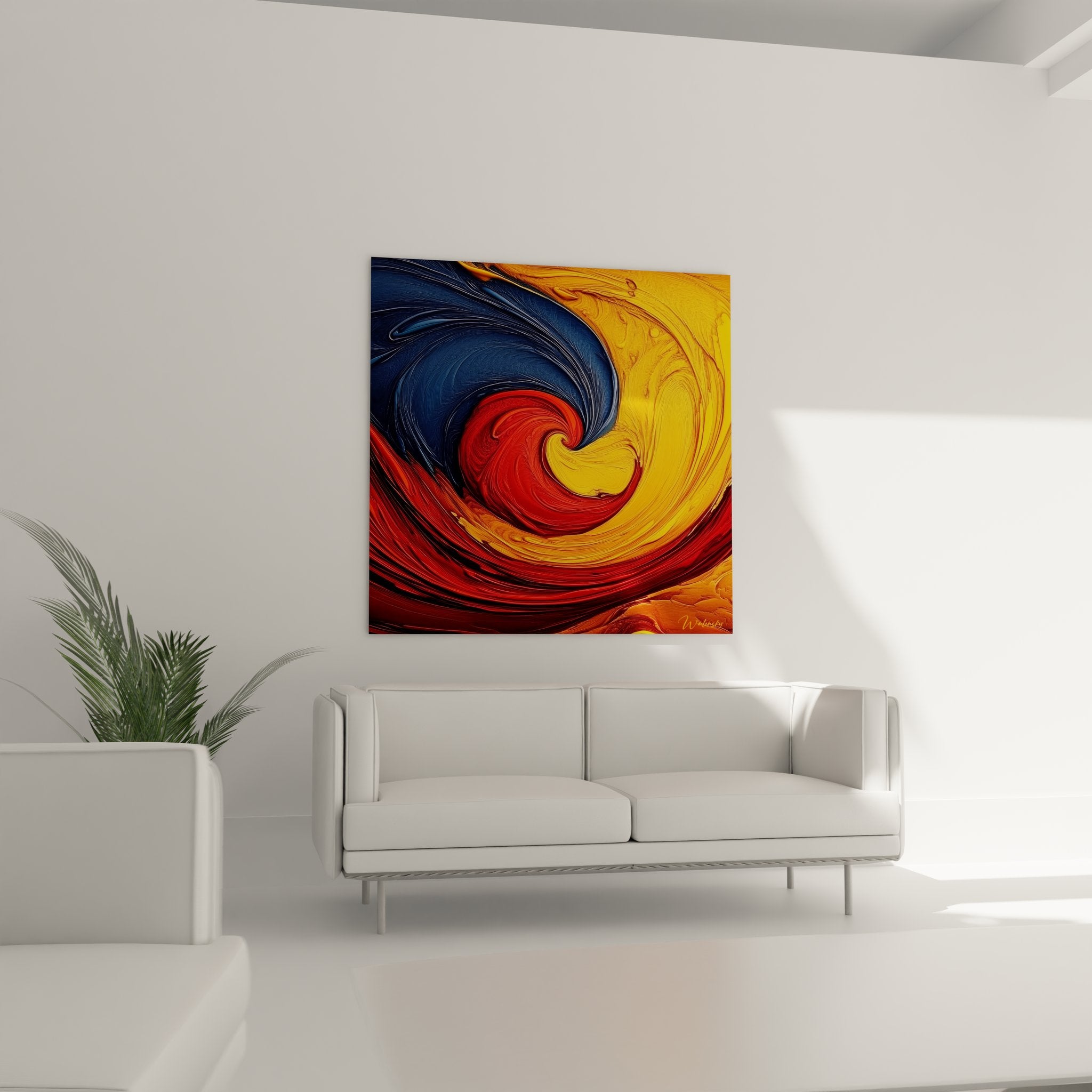 Gros plan détail tableau spirale abstrait tourbillon multicolore texture peinture couleurs chaudes