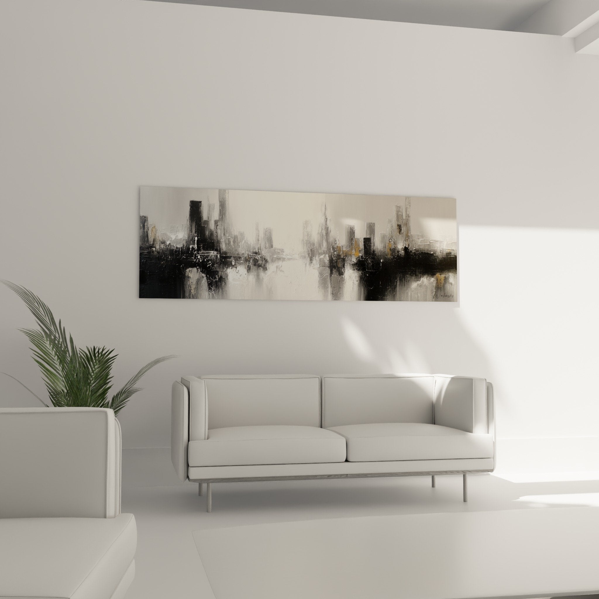 Abstract urban painting detail with golden reflections textured gray anthracite white feng shui metal