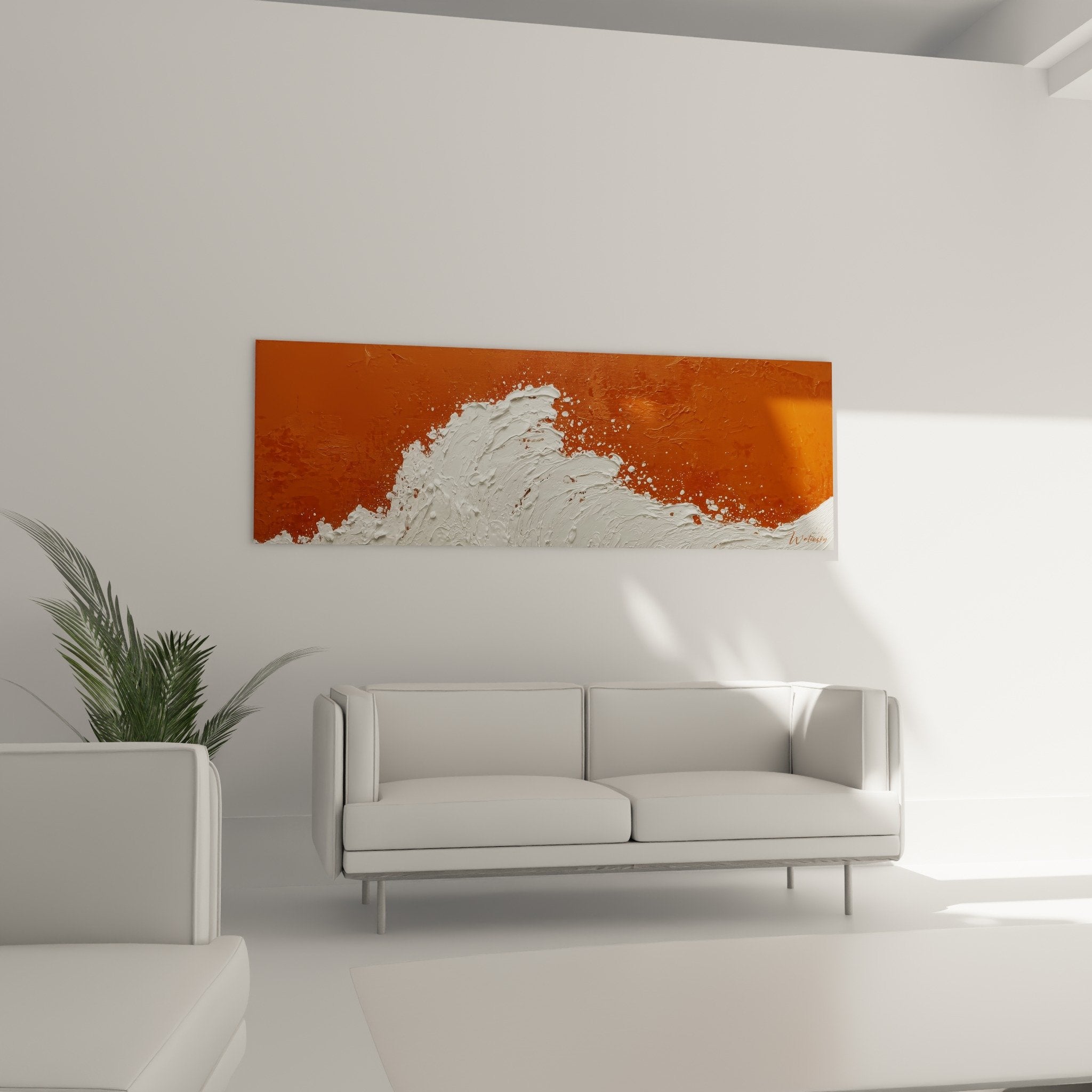 Detail texture relief vague blanche empate fond orange cuivre tableau feng shui centre terre