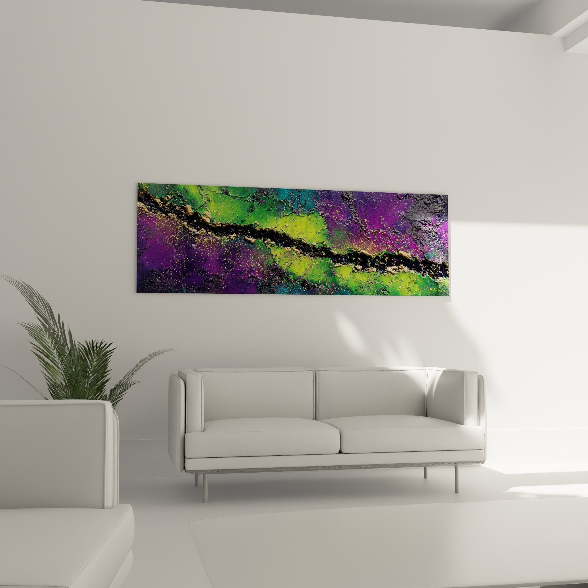 Cracked violet lime texture detail with abstract gold metallic particles