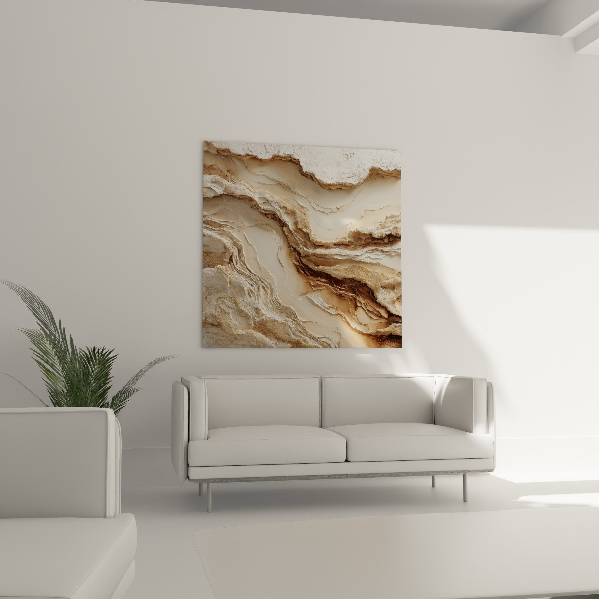 Detail textures rugueuses tableau abstrait beige creme relief sculpte feng shui centre terre