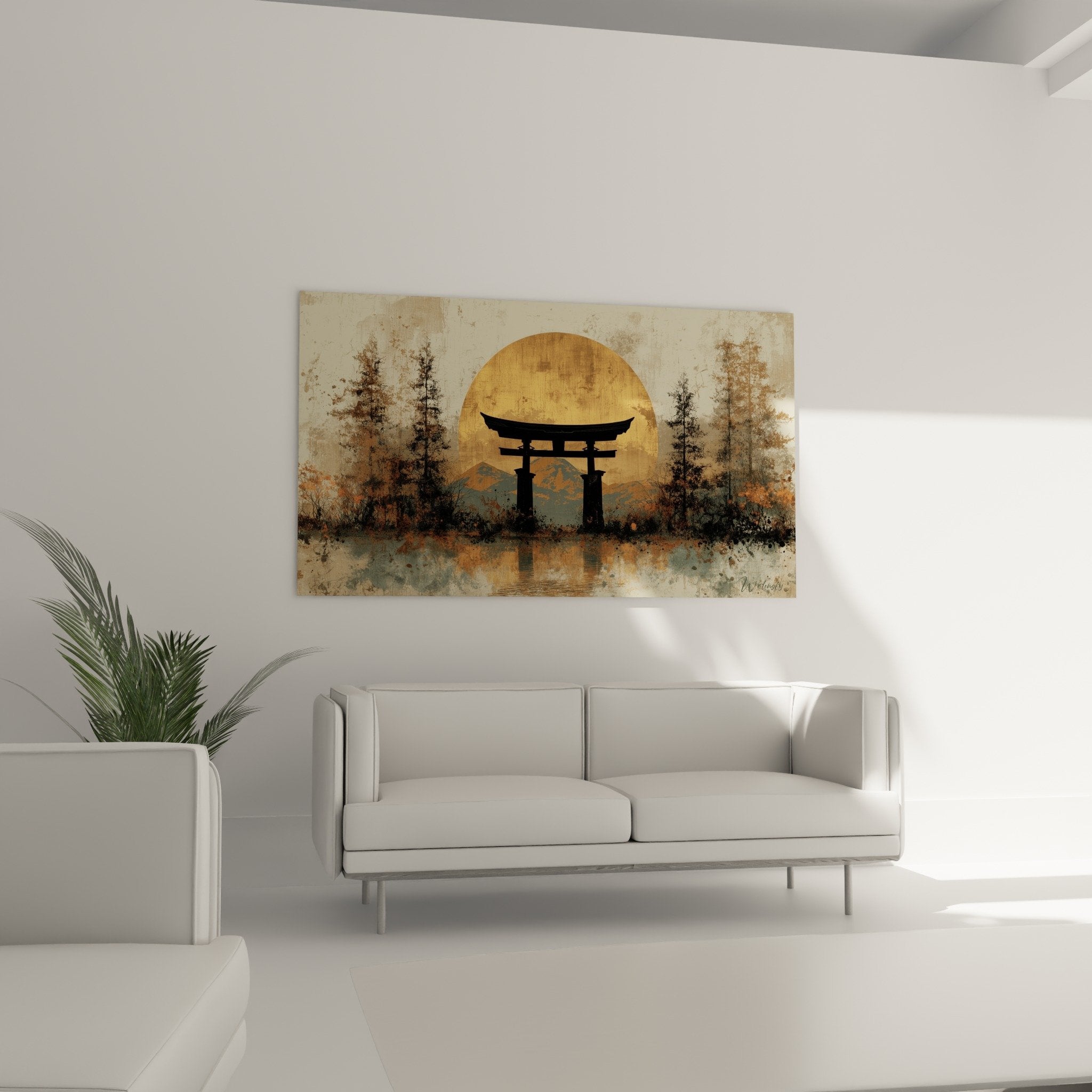 detail torii gate japanese portico black sun copper textured misty vegetation sepia