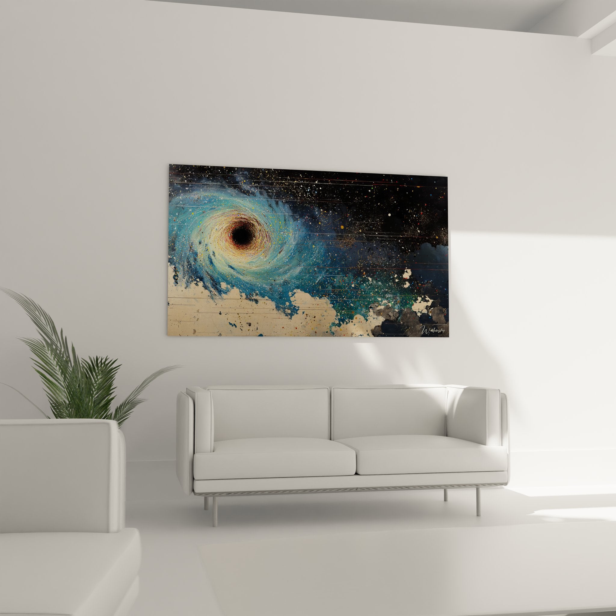 Détail rapproché spirale trou noir cosmique peinture murale espace