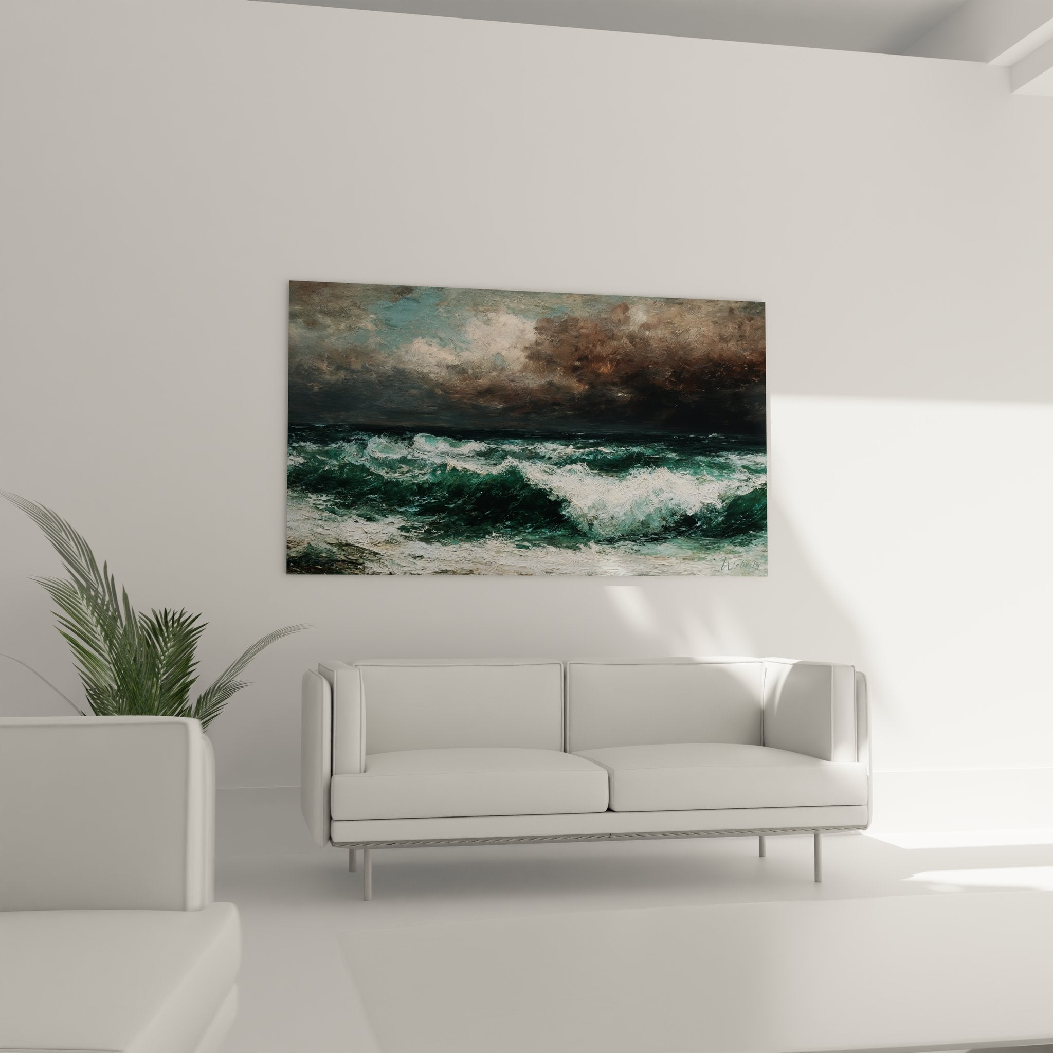 Détail tableau vagues déferlantes - technique picturale océan tempétueux gros plan