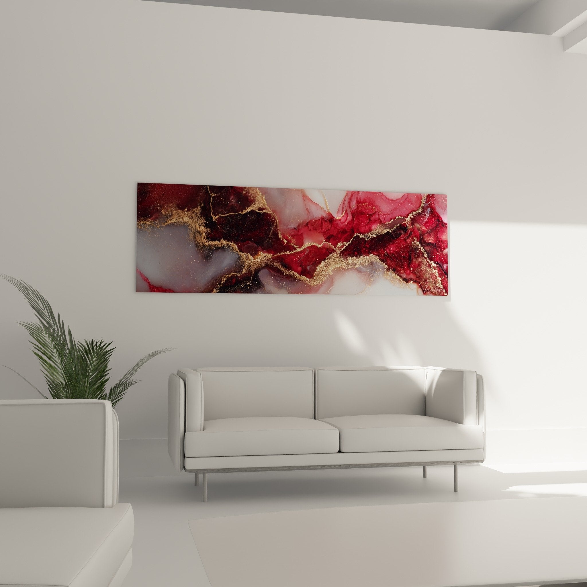 Détail rapproché des veines dorées métalliques et textures bordeaux du tableau marbre abstrait de luxe