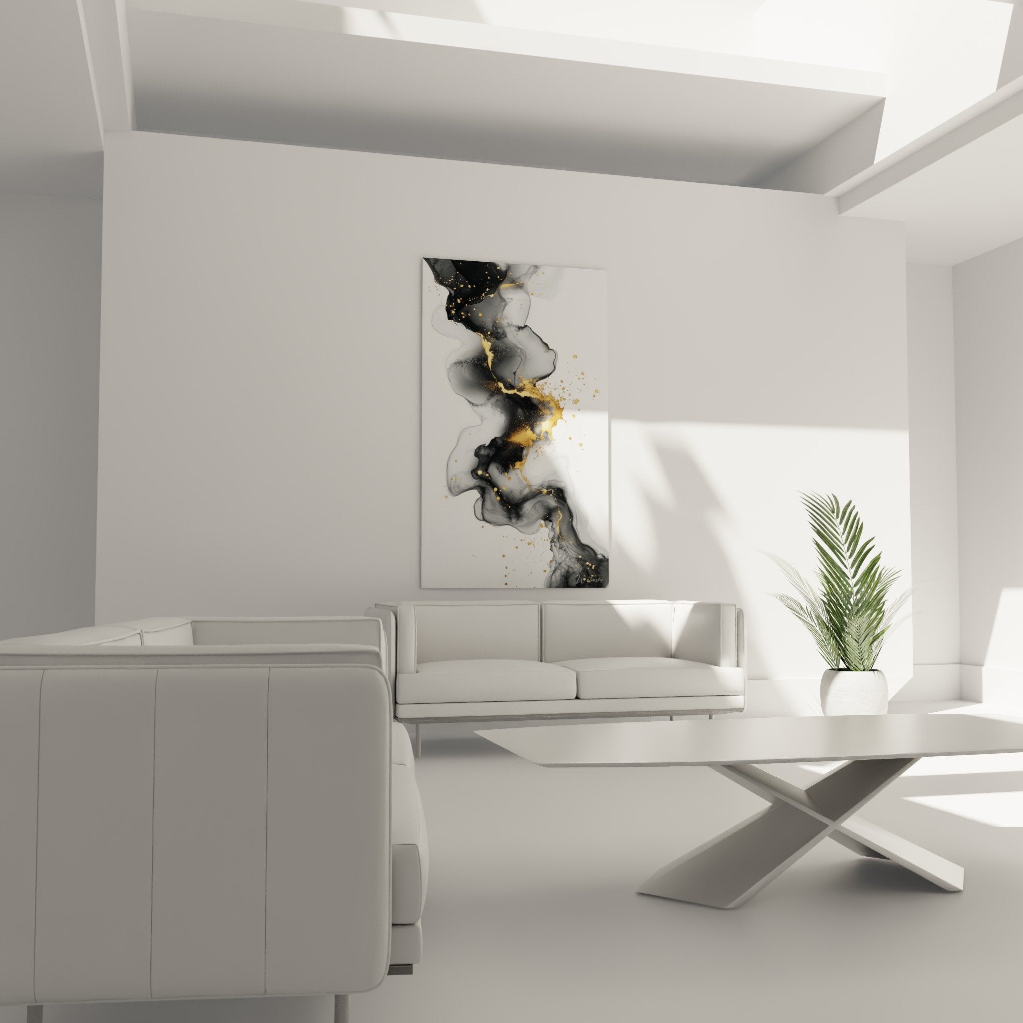 Détail tableau marbre abstrait, veines dorées sur fond gris, texture fluide et reflets métalliques précieux