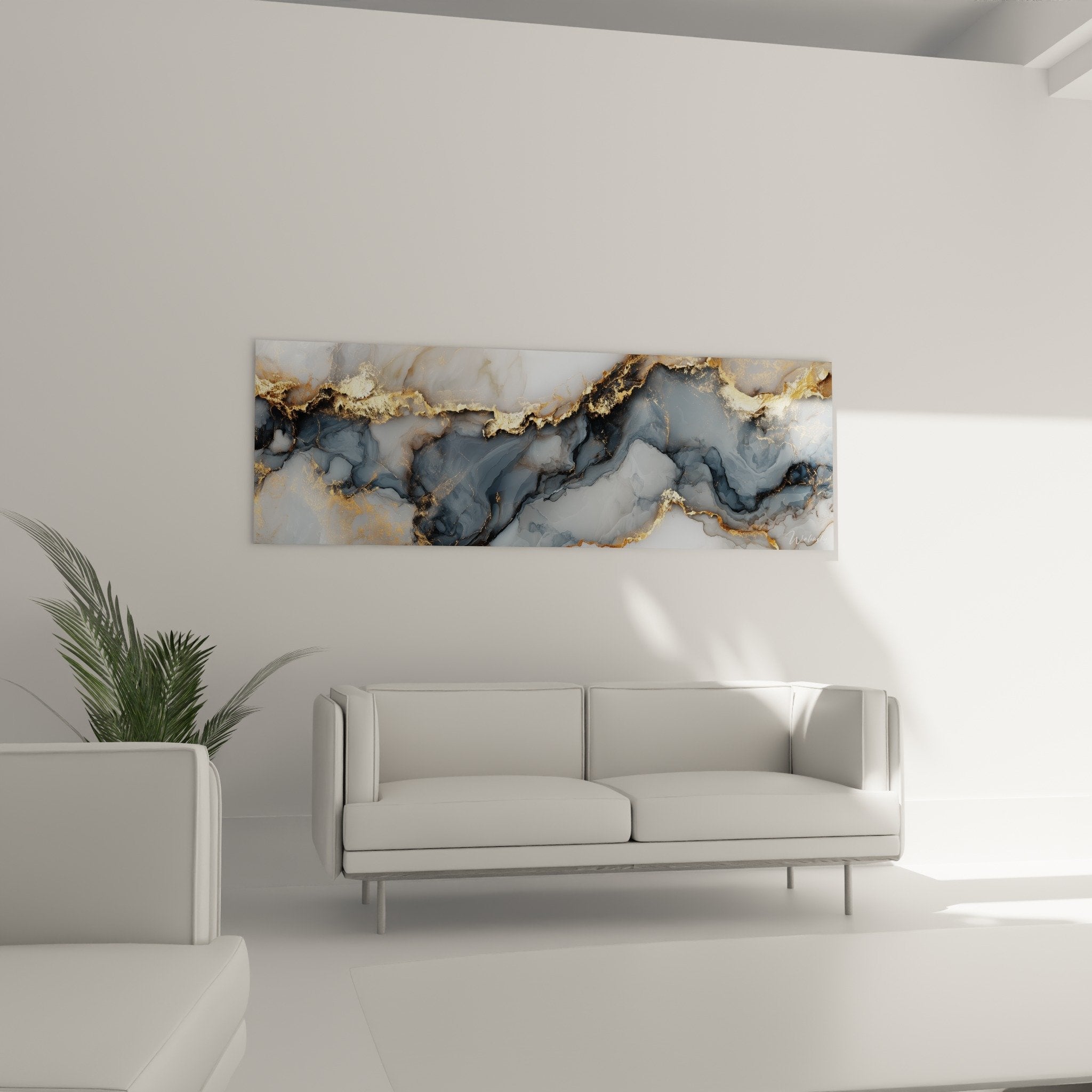 Detail golden veins abstract marble deep blue mineral texture organic flows wall art