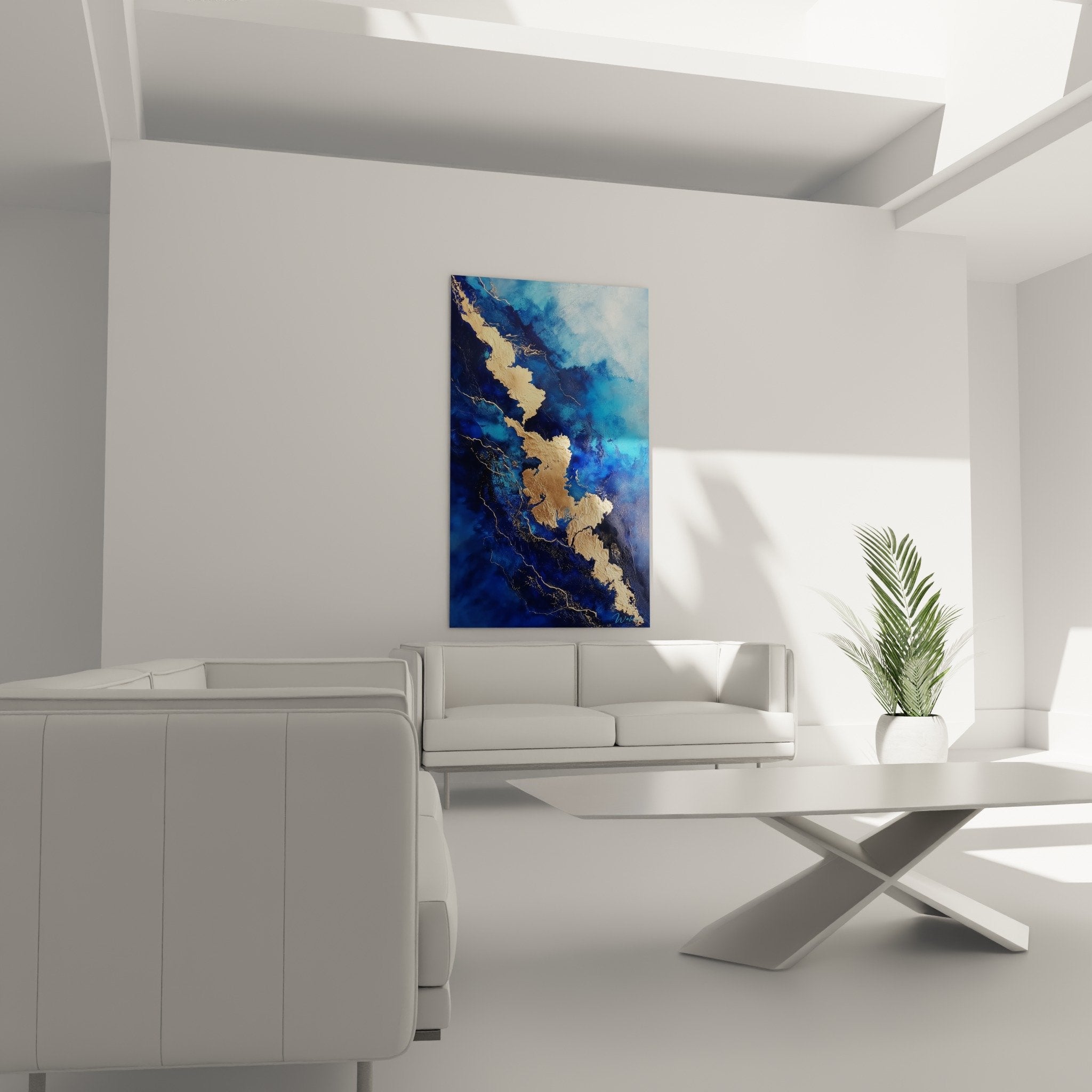 Golden veins detail on abstract blue background mineral painting feng shui marble texture
