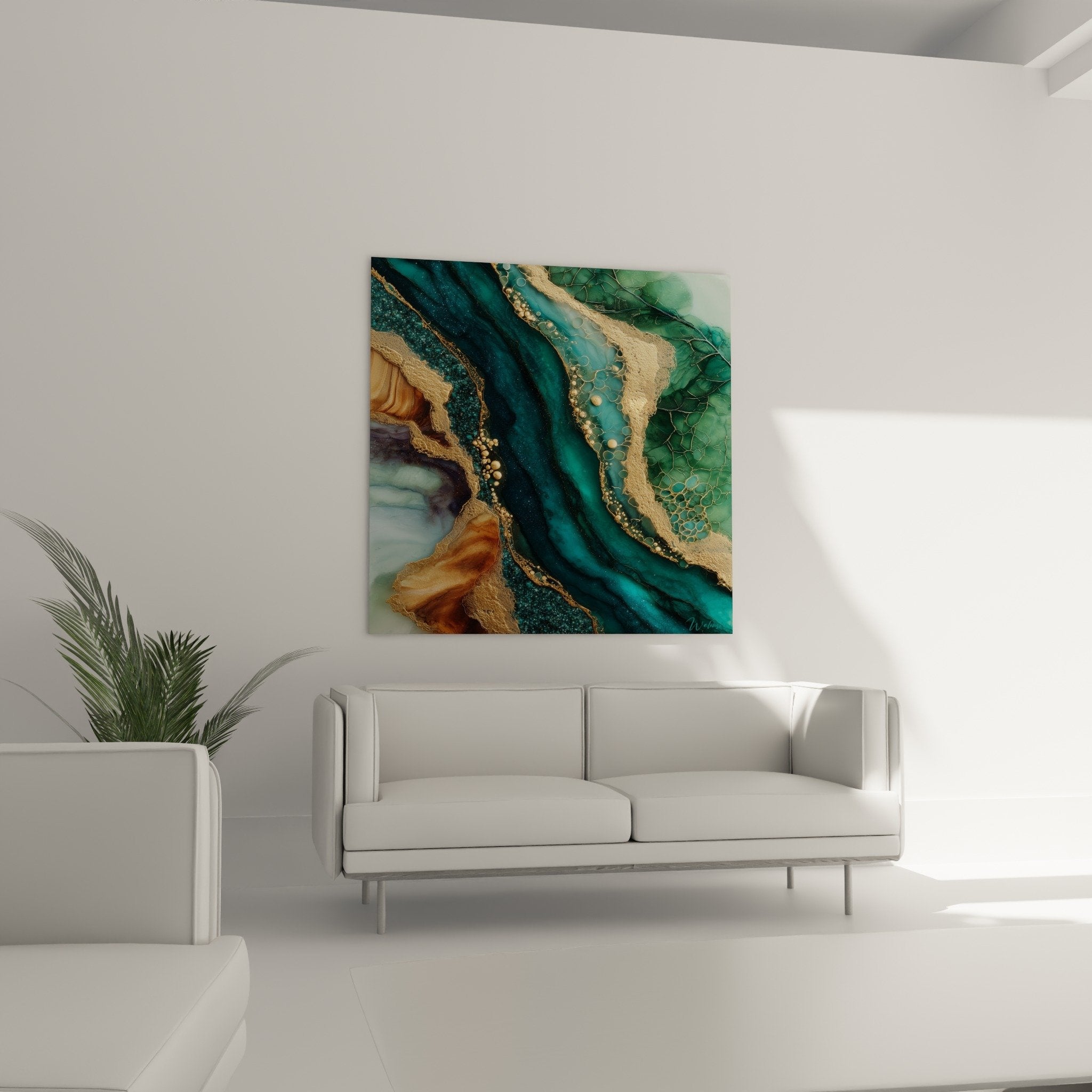 detail veines dorees bulles tableau abstrait turquoise textures feng shui sud est bois