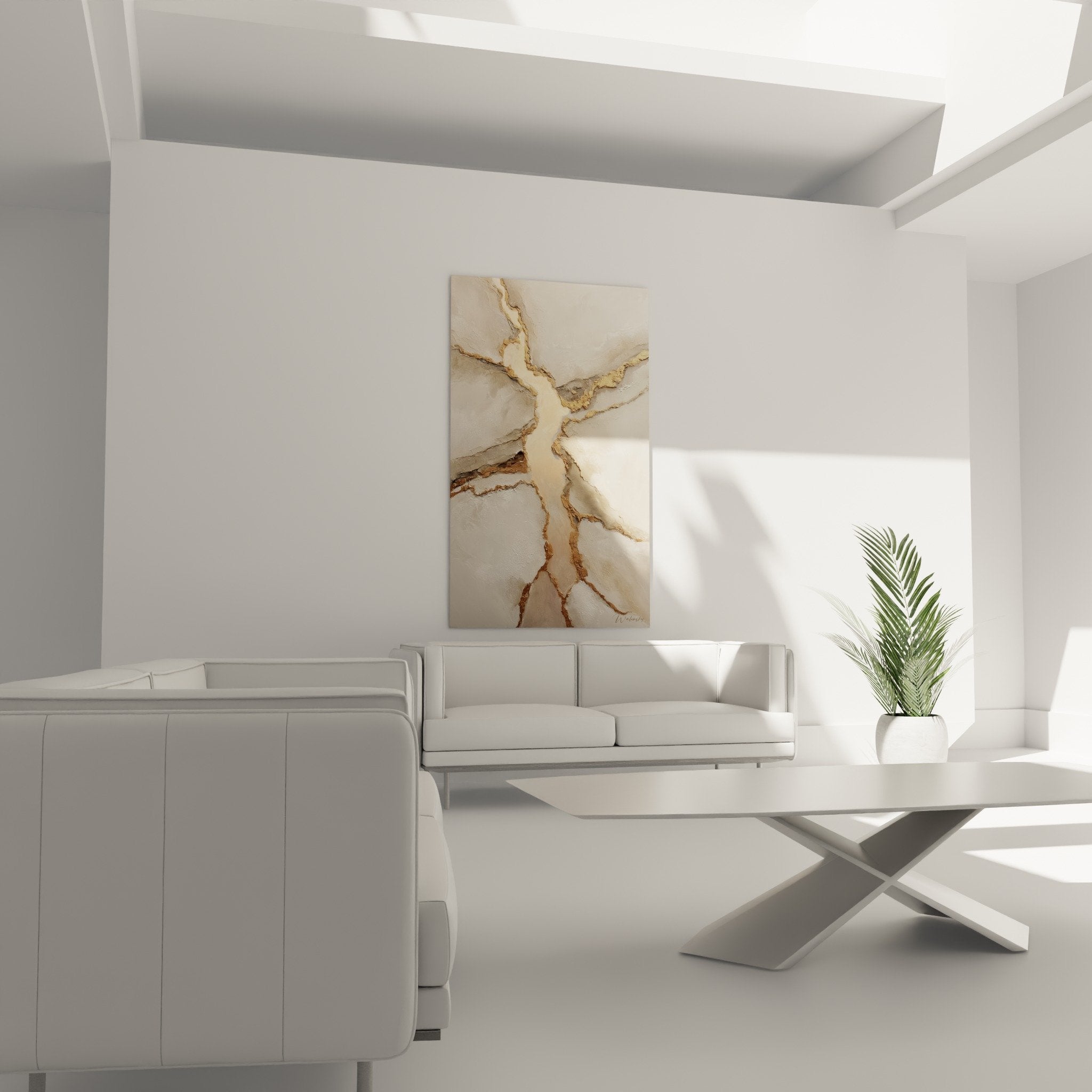 Detail veines dorees metalliques sur texture beige tableau abstrait feng shui centre terre