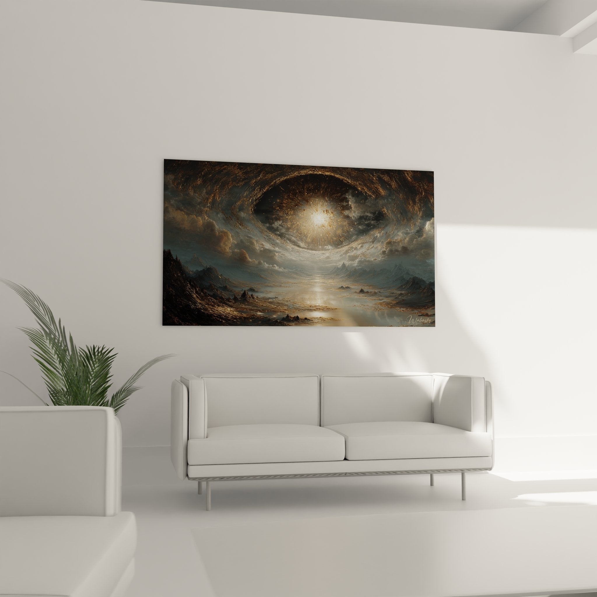 Détail vortex cosmique doré tableau galaxie spirale avec nuages stellaires lumineux haute définition