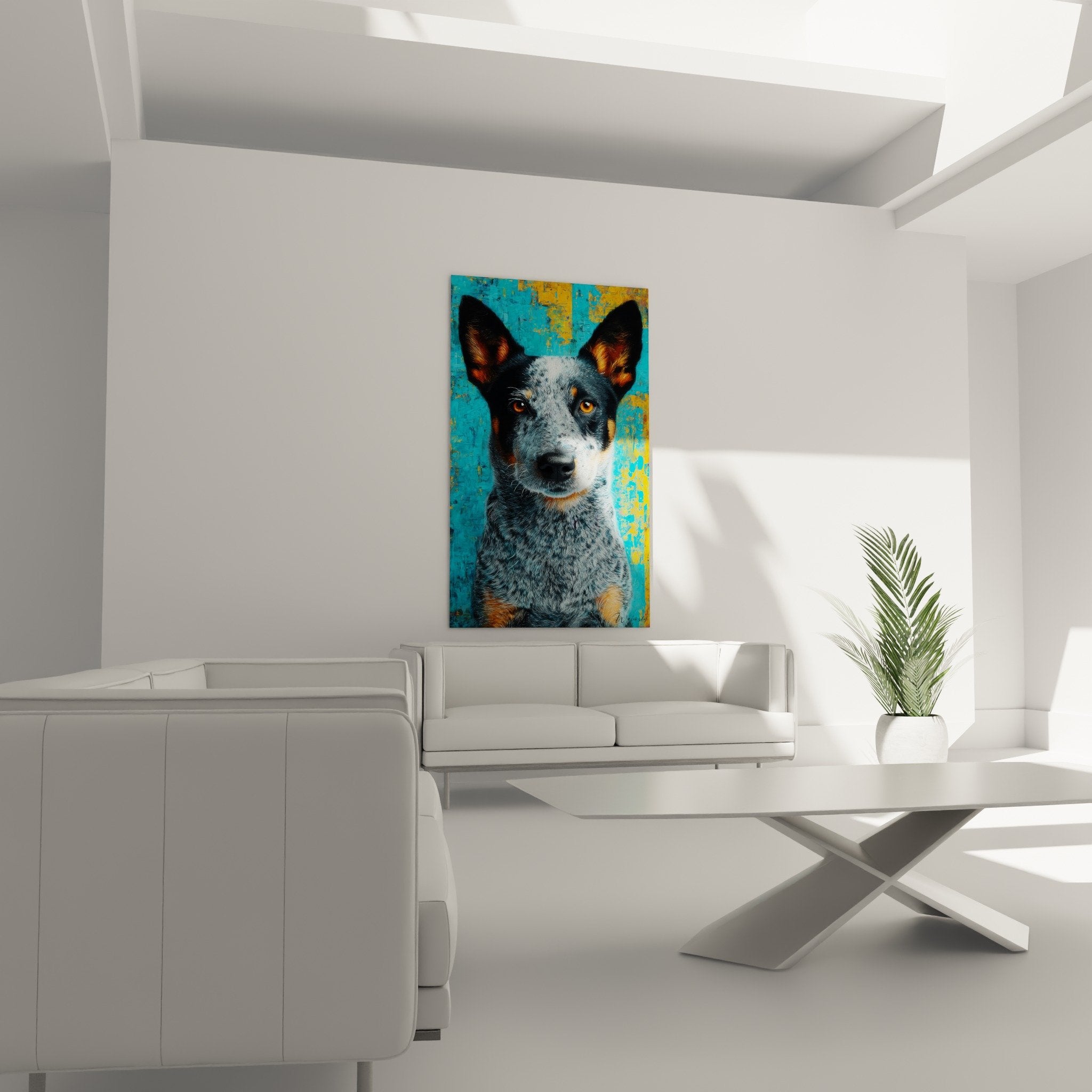 Détail yeux ambrés Australian Cattle Dog pelage tacheté bleu gris portrait animalier haute définition
