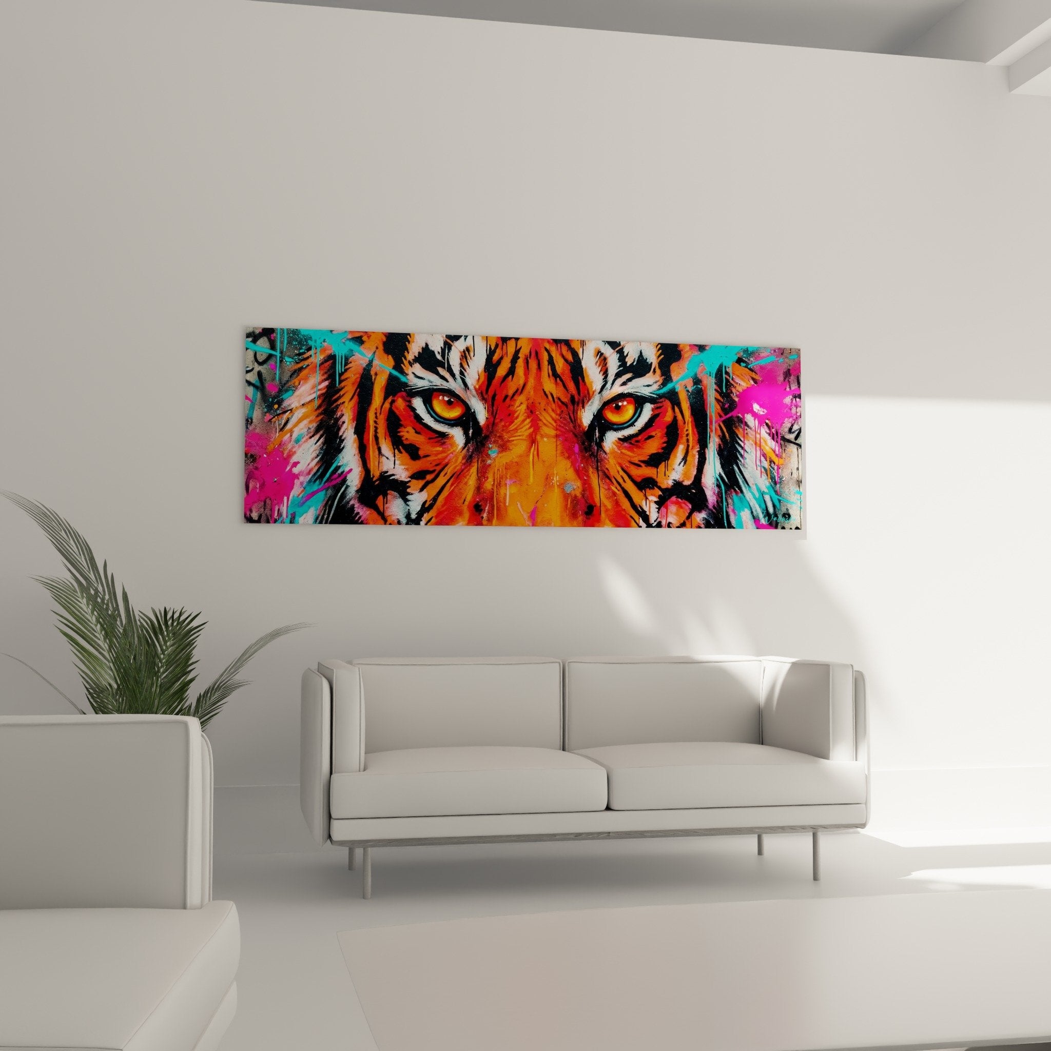 Detail yeux tigre street art couleurs fluorescentes orange rose texture urbaine
