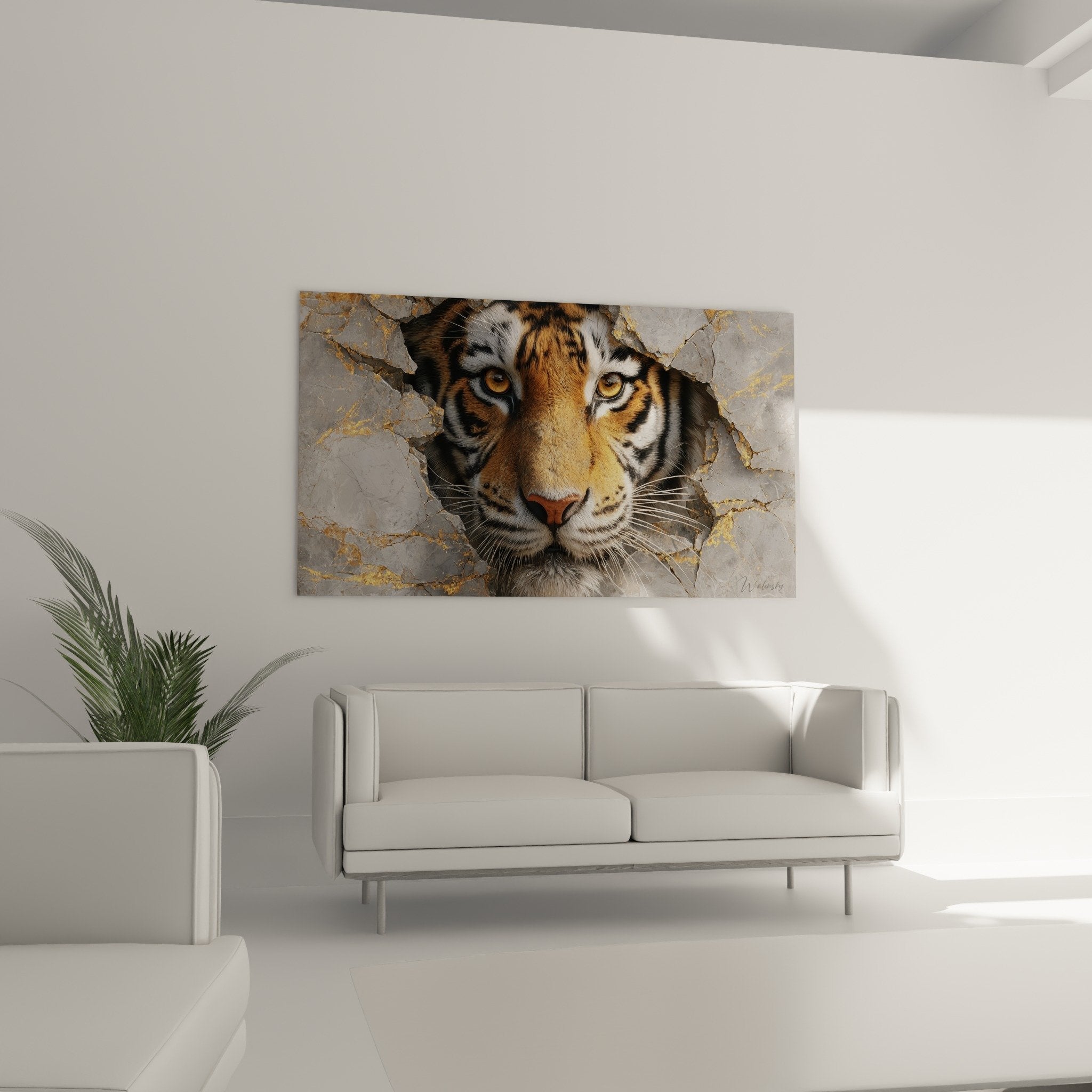 Nahaufnahme bernsteinfarbene Augen Tiger gestreiftes Fell hyperrealistisches Detail Schnurrhaare realistische Textur