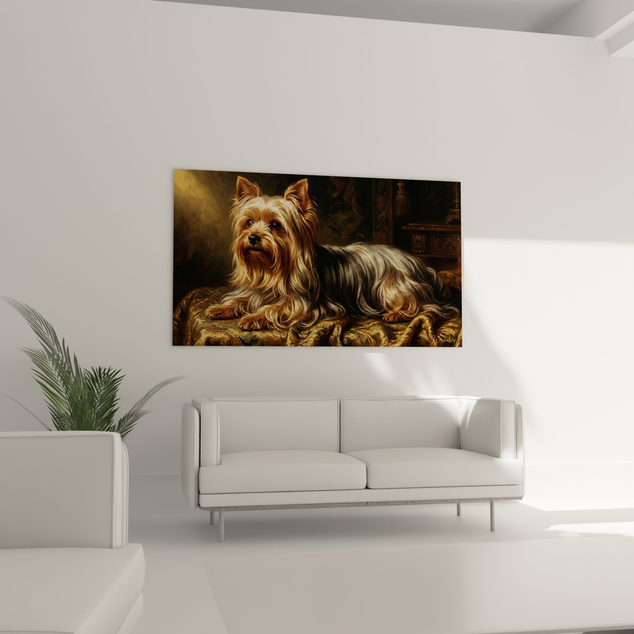 Détail portrait Yorkshire Terrier reflets cuivrés pelage soyeux expression noble regard confiant art canin